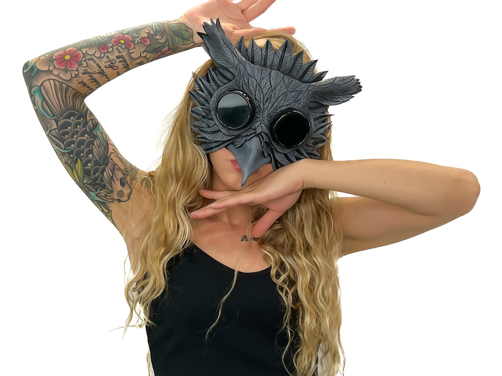 Black Raven Goggles Handmade Genuine Leather Mask