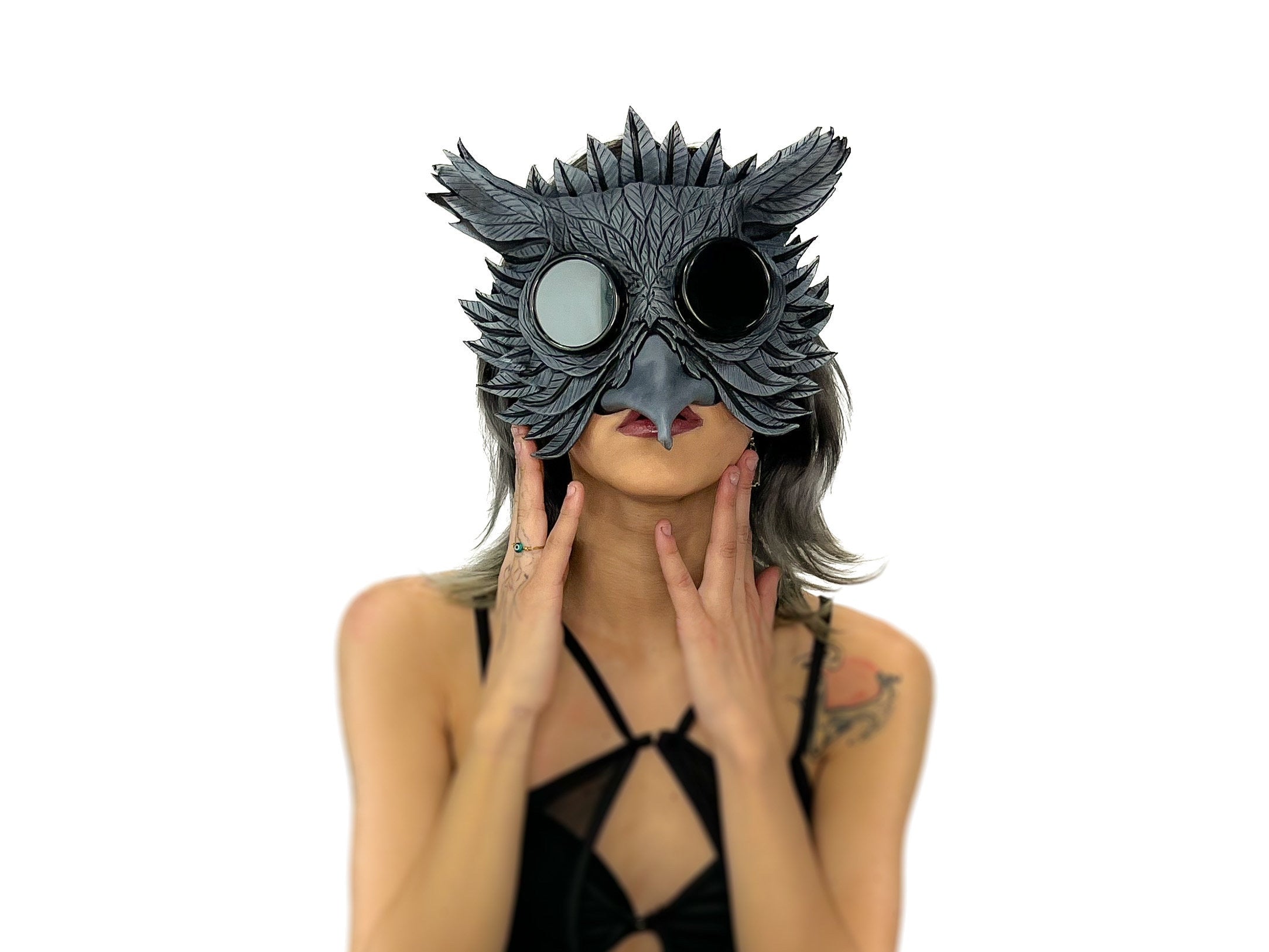 Black Raven Goggles Handmade Genuine Leather Mask