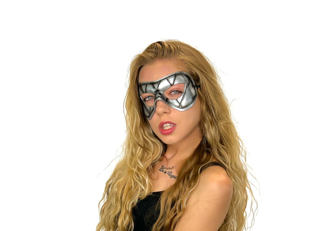 Compact Harlequin Handmade Genuine Leather Mask in Silver