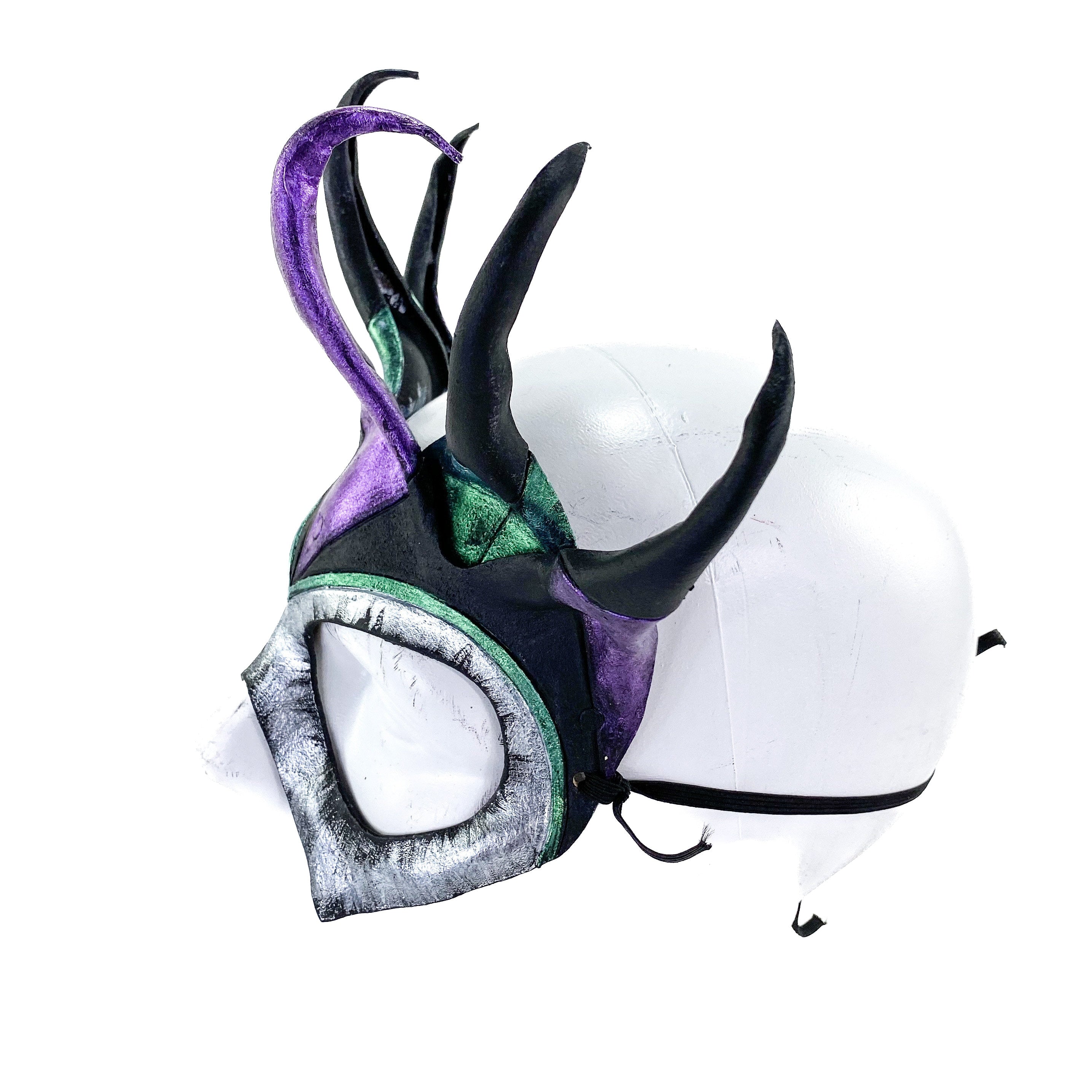 Five Point Jester Eye Mask in Purple and Green - Handmade Genuine Leather