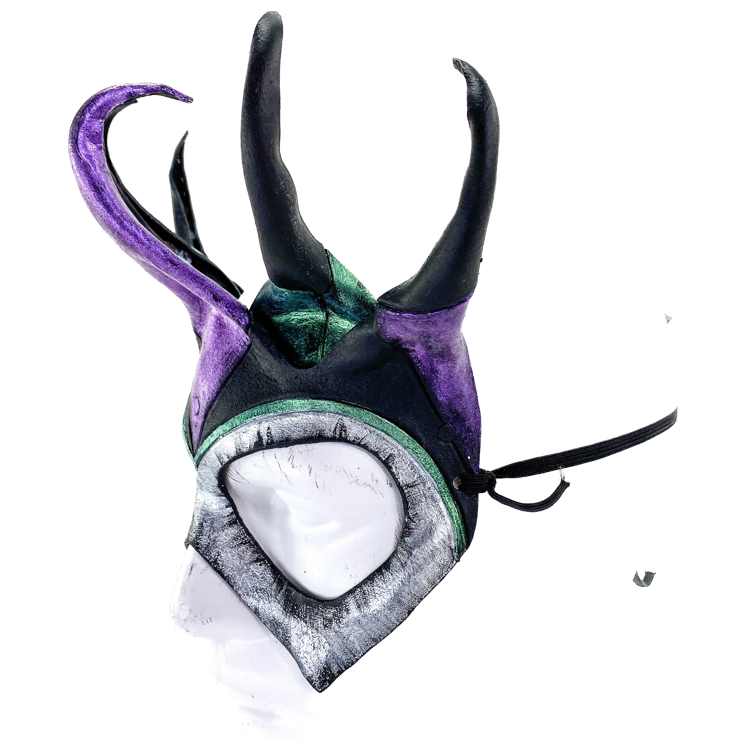 Five Point Jester Eye Mask in Purple and Green - Handmade Genuine Leather