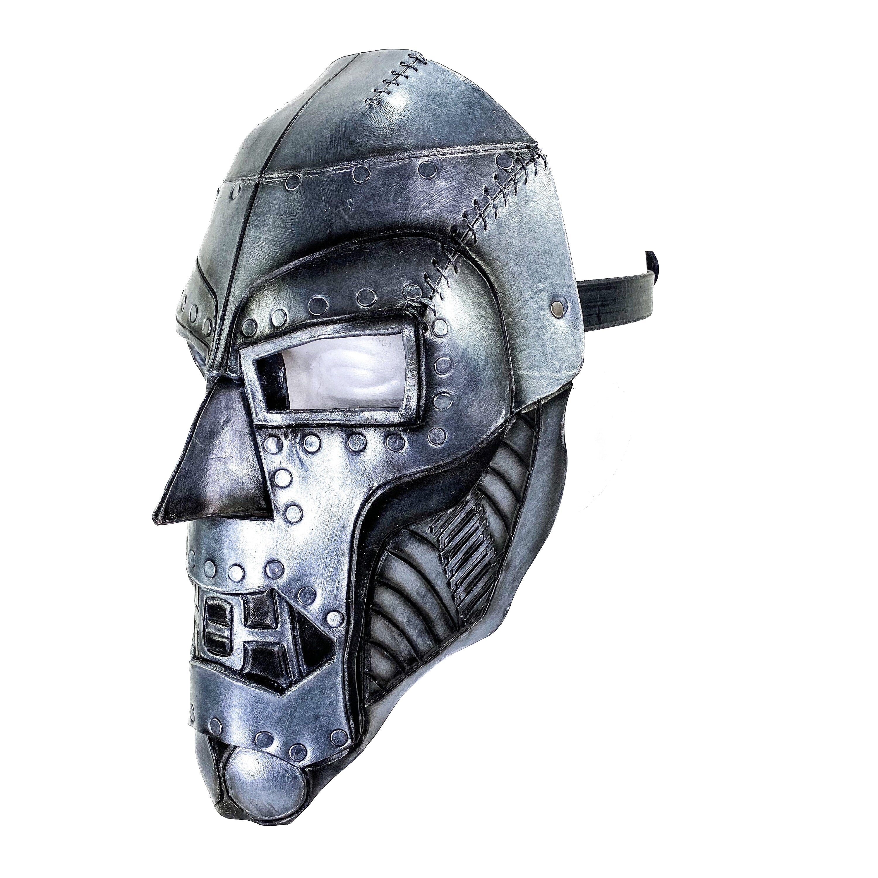 Genuine Leather Mask - Weathered Steel Paint - Handmade Full Face Cover for Masquerades Halloween or Cosplay Costume