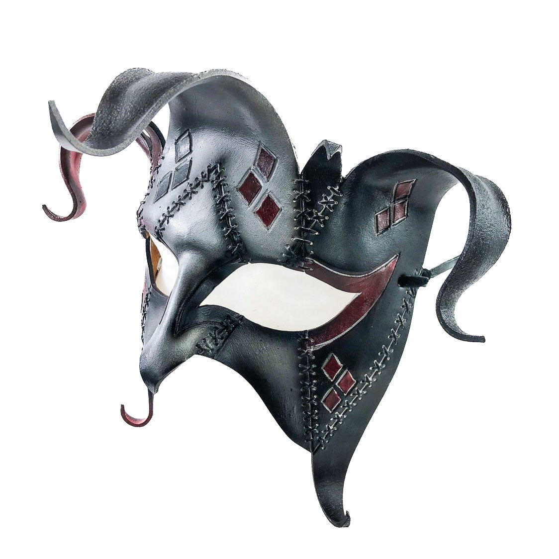 The Joker's Card-Joker Jester Handmade Genuine Leather Mask in Red