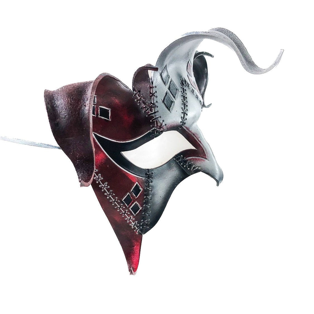 The Joker's Card-Joker Jester Handmade Genuine Leather Mask in Red