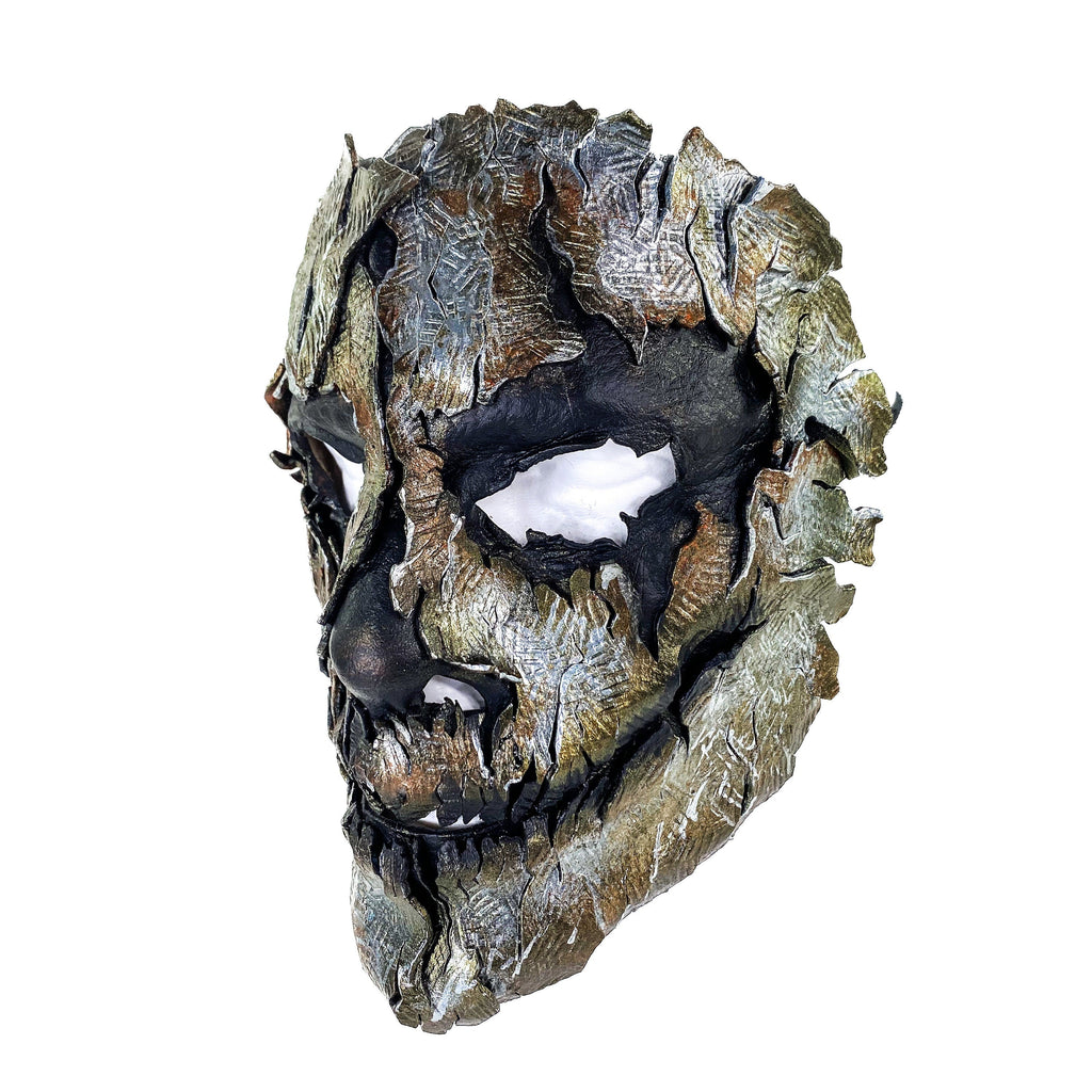Genuine Leather Mask - Shattered Metal Paint - Handmade Full Face Cover for Halloween, Performance or Cosplay Costume