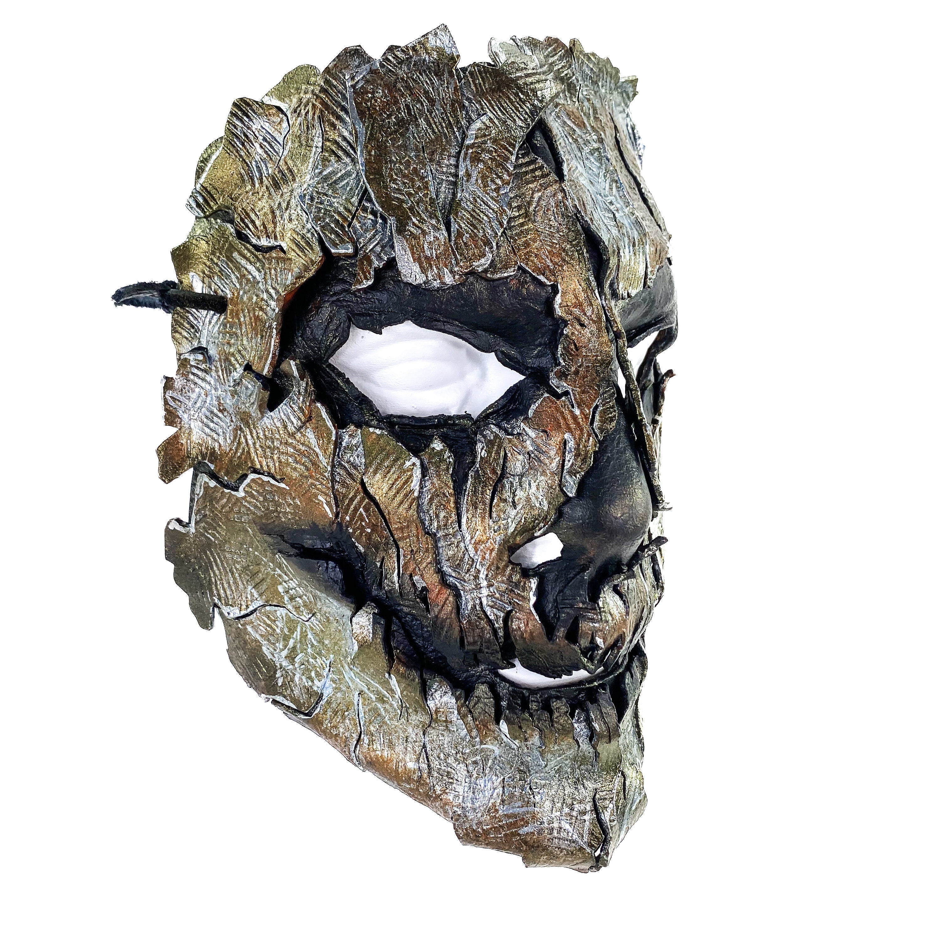 Genuine Leather Mask - Shattered Metal Paint - Handmade Full Face Cover for Halloween, Performance or Cosplay Costume