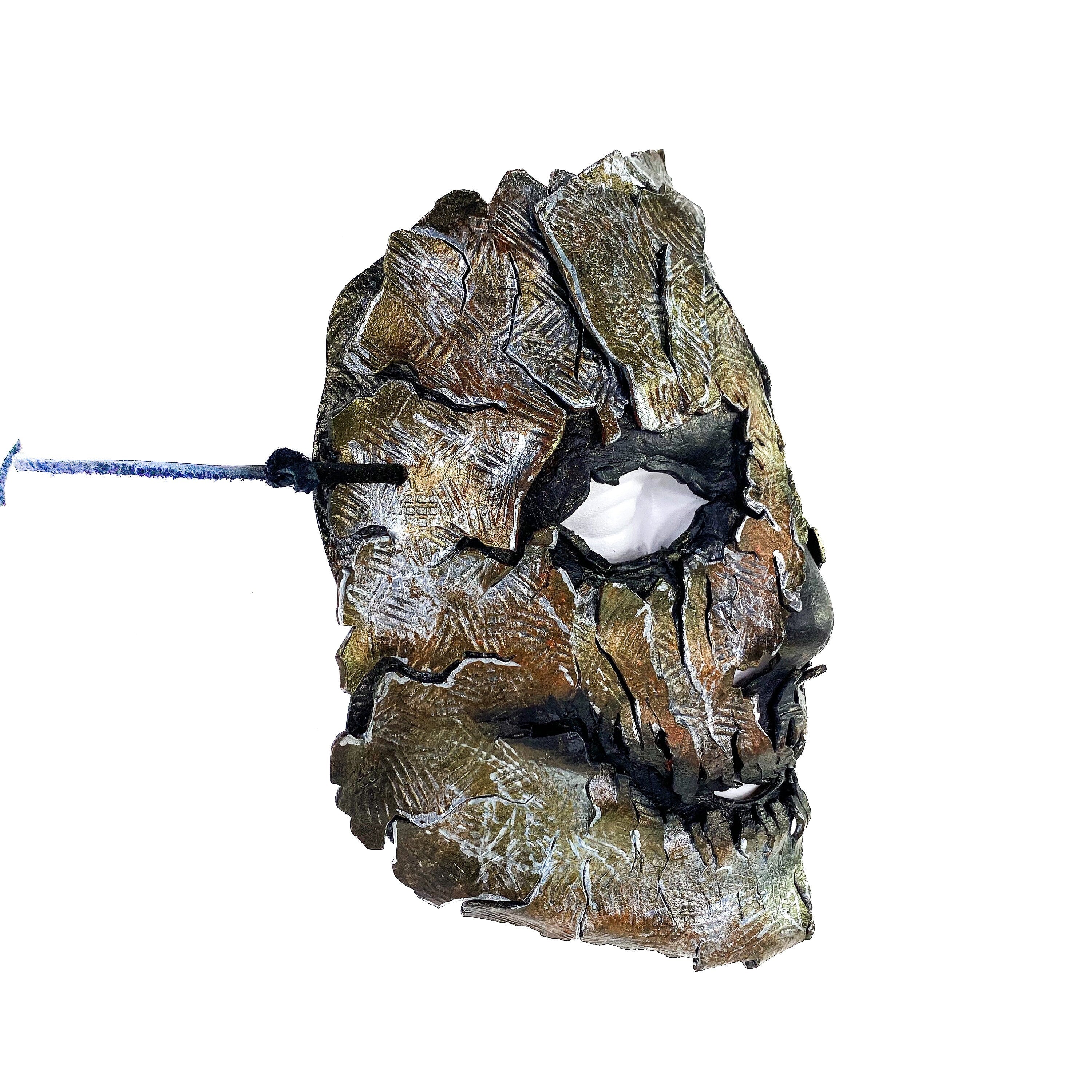 Genuine Leather Mask - Shattered Metal Paint - Handmade Full Face Cover for Halloween, Performance or Cosplay Costume