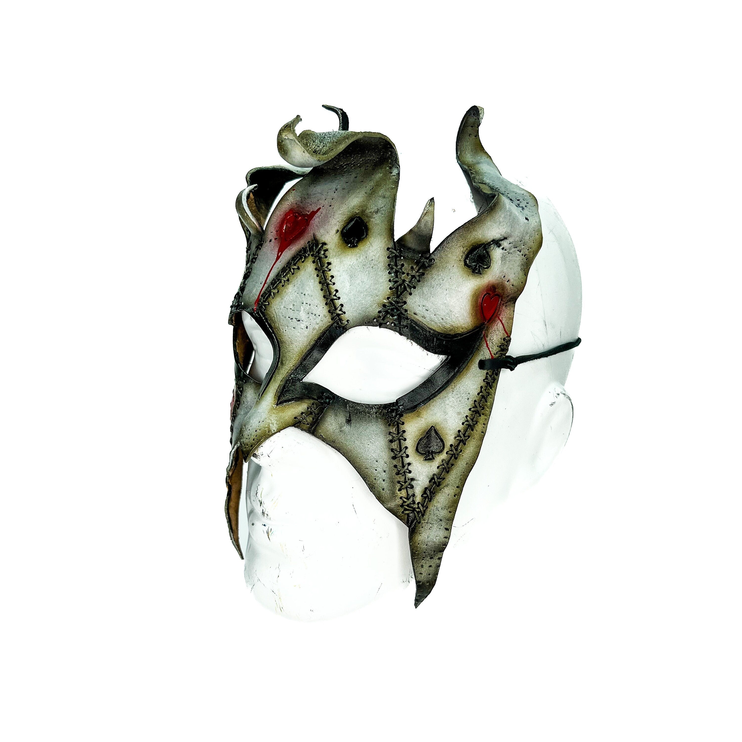 Grungy Joker Jester Handmade Genuine Leather Mask in Red