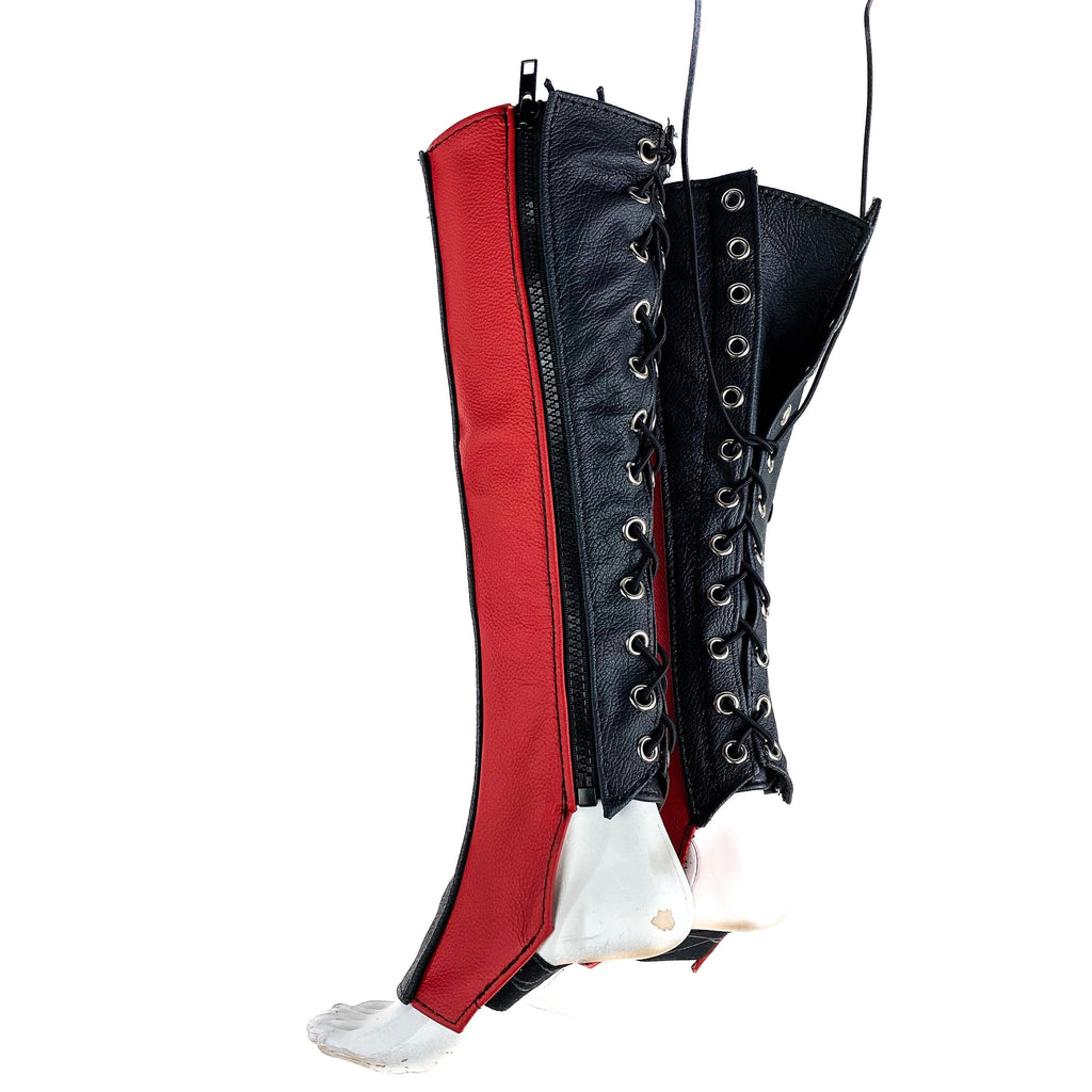 Genuine All Leather Kick Guards - Trapeze Boots - Zipper and Lace Closure - Aerial Boots/Gaiters - for Acrobatics, Costume, Wrestling