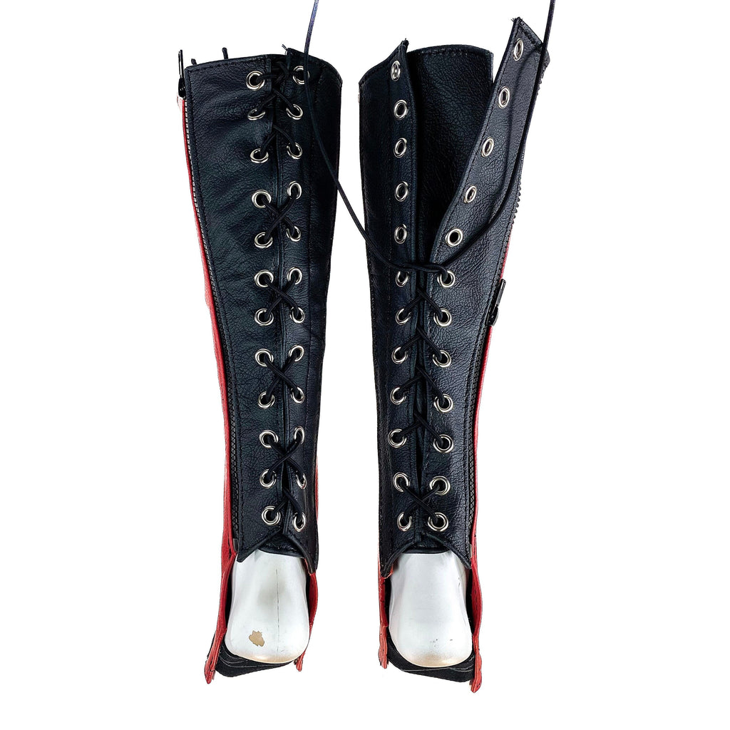 Genuine All Leather Kick Guards - Trapeze Boots - Zipper and Lace Closure - Aerial Boots/Gaiters - for Acrobatics, Costume, Wrestling