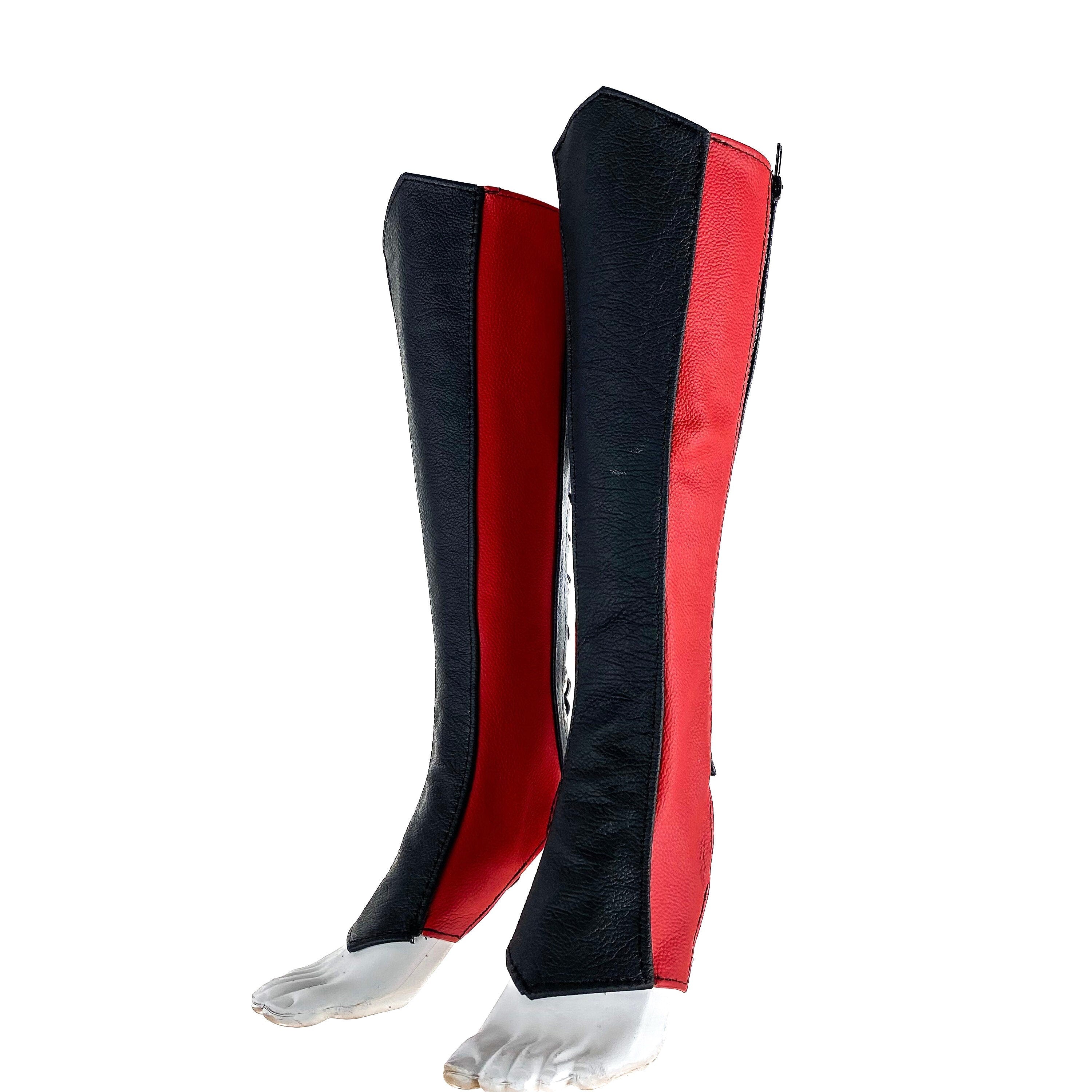 Genuine All Leather Kick Guards - Trapeze Boots - Zipper and Lace Closure - Aerial Boots/Gaiters - for Acrobatics, Costume, Wrestling