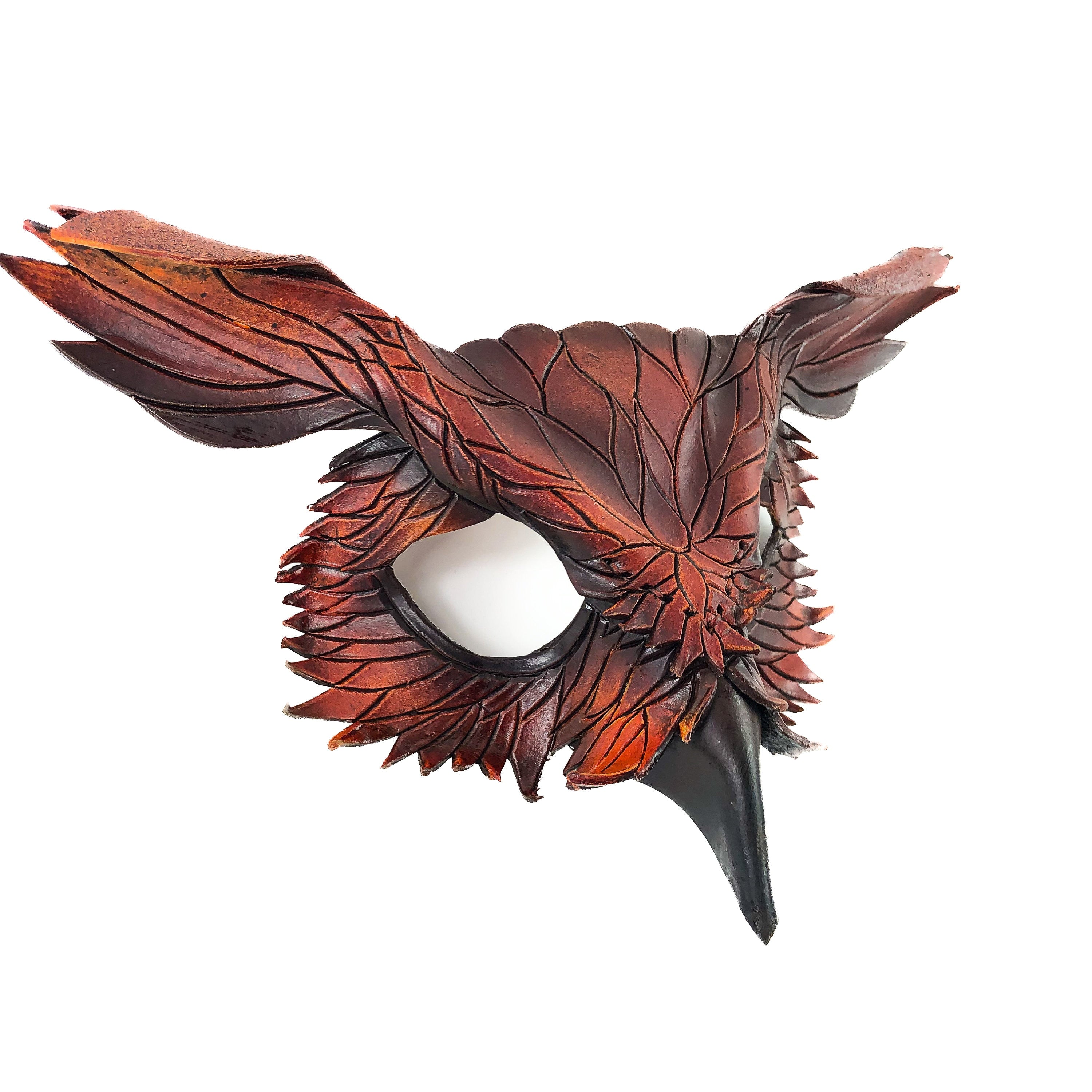 Layered Horned Owl Handmade Genuine Leather Mask