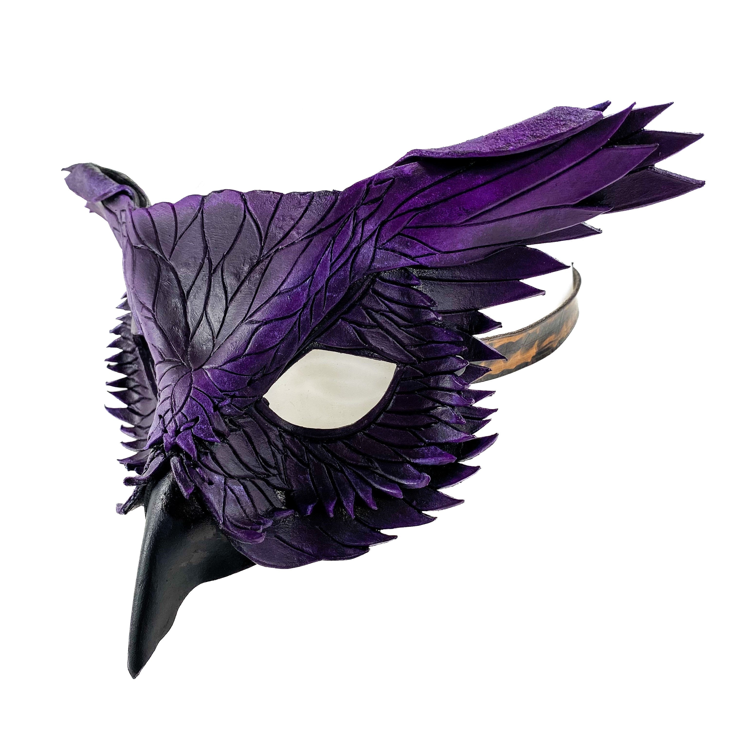 Layered Horned Owl Handmade Genuine Leather Mask in Purple