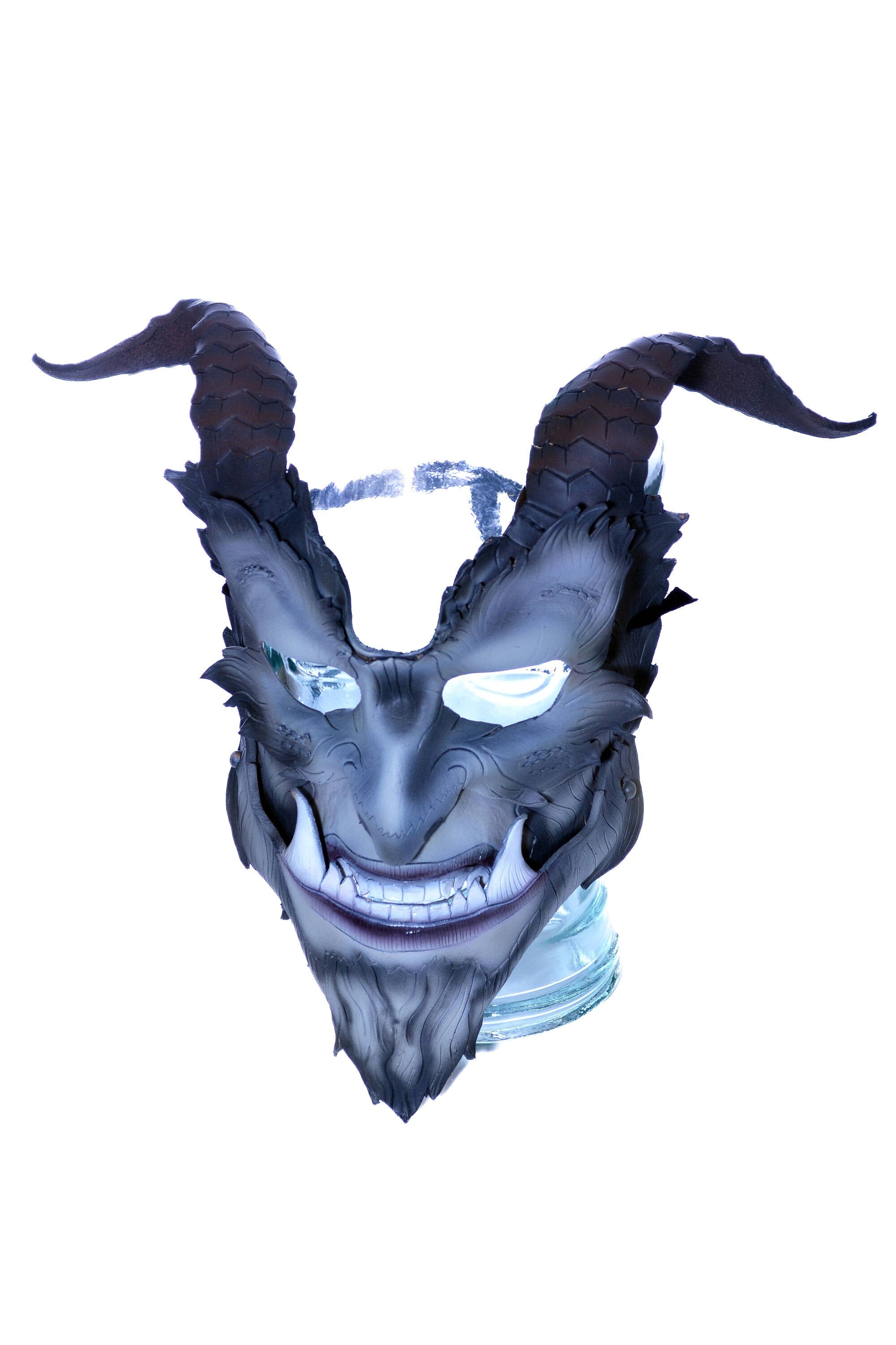 The Beast - Articulating Jaw Handmade Genuine Leather Mask with Horns in Natural Colors