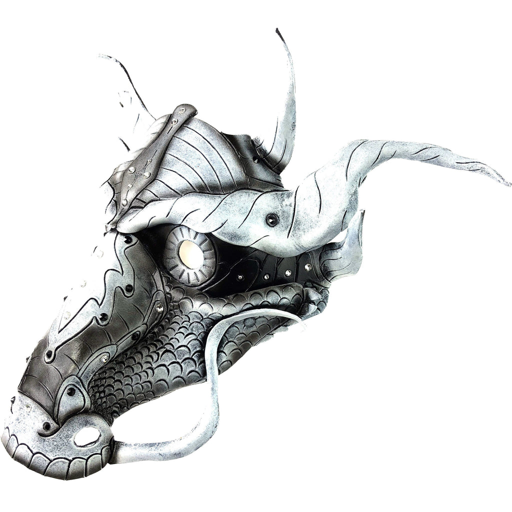 Grey Ancient Dragon Leather Mask with Swarovski Crystals