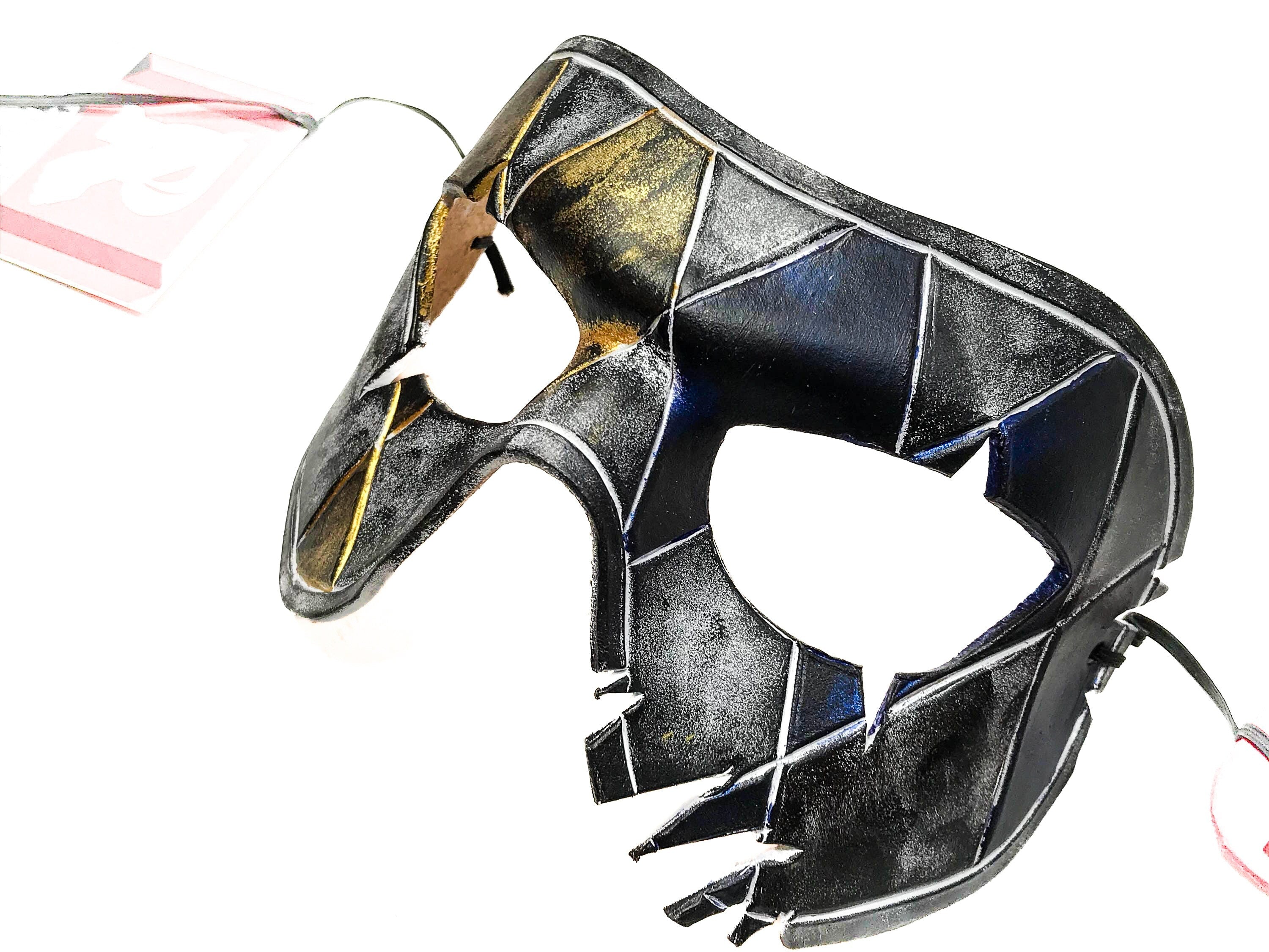 Harlequin Handmade Genuine Leather Mask in Blue White Black and Gold