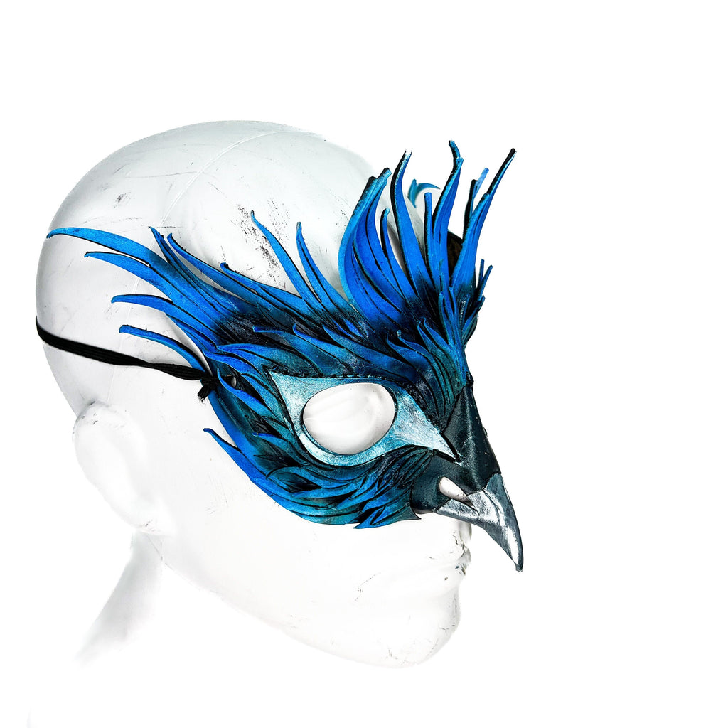 Layered Blue Phoenix Handmade Genuine Leather Mask
