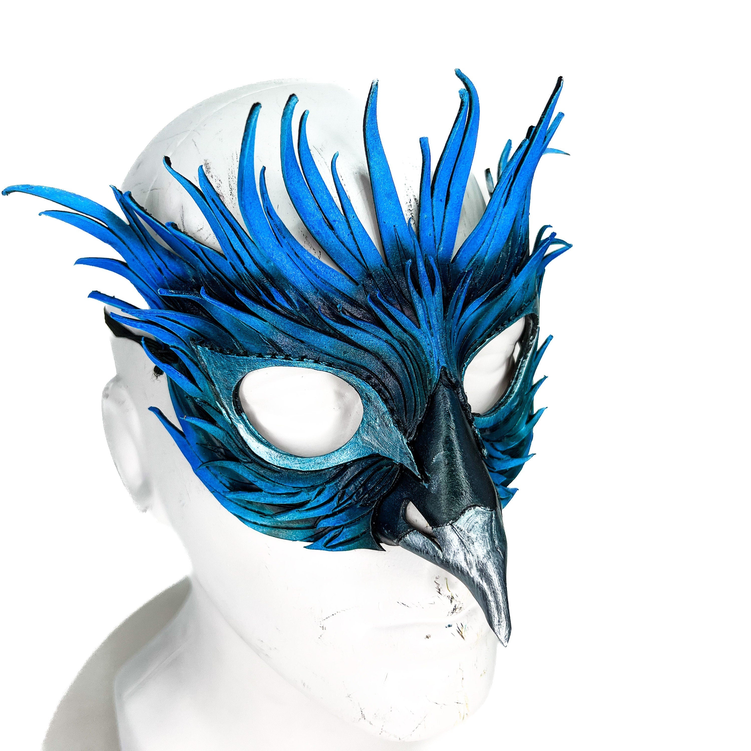 Layered Blue Phoenix Handmade Genuine Leather Mask