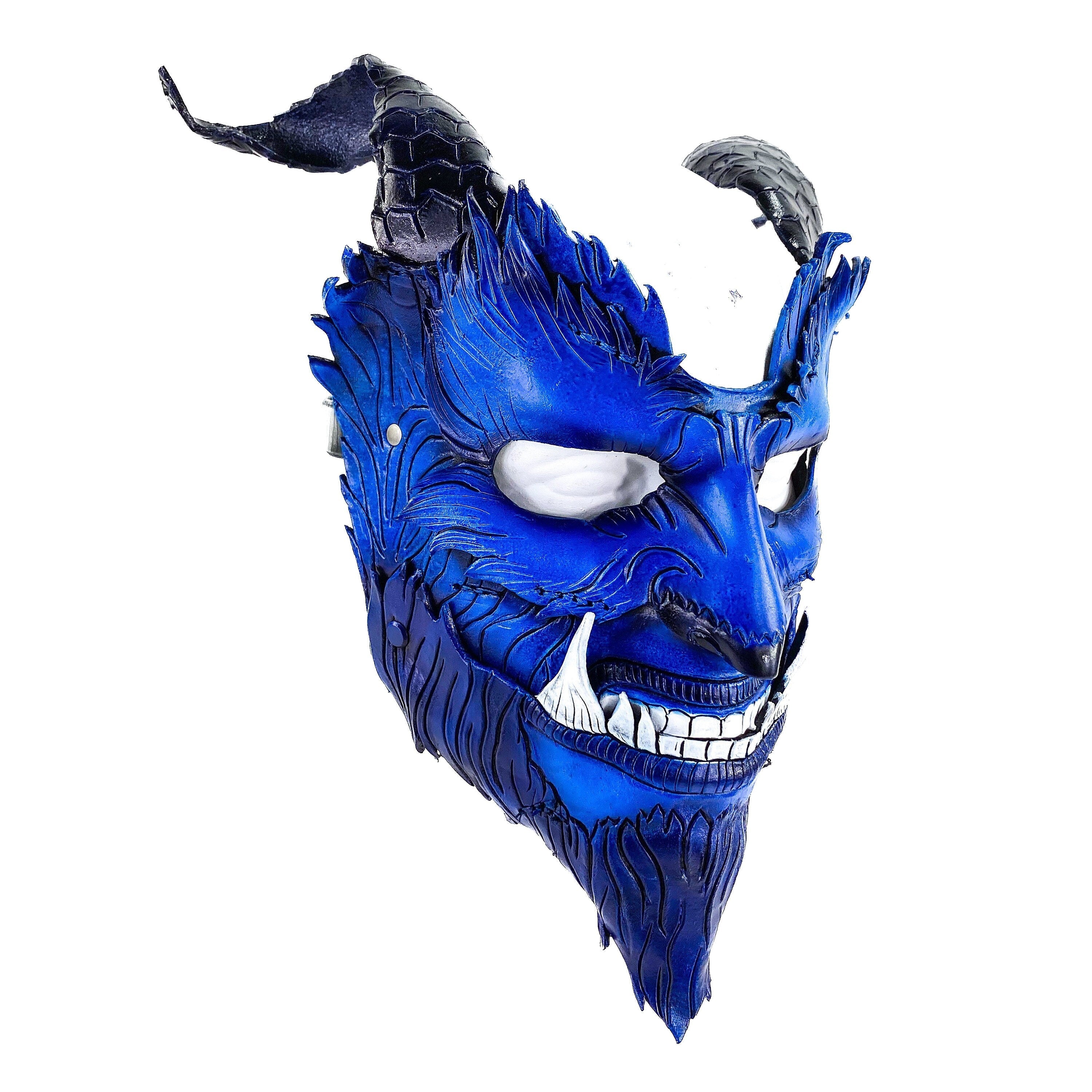 The Beast - Handmade Genuine Leather Mask with Horns in Natural Colors