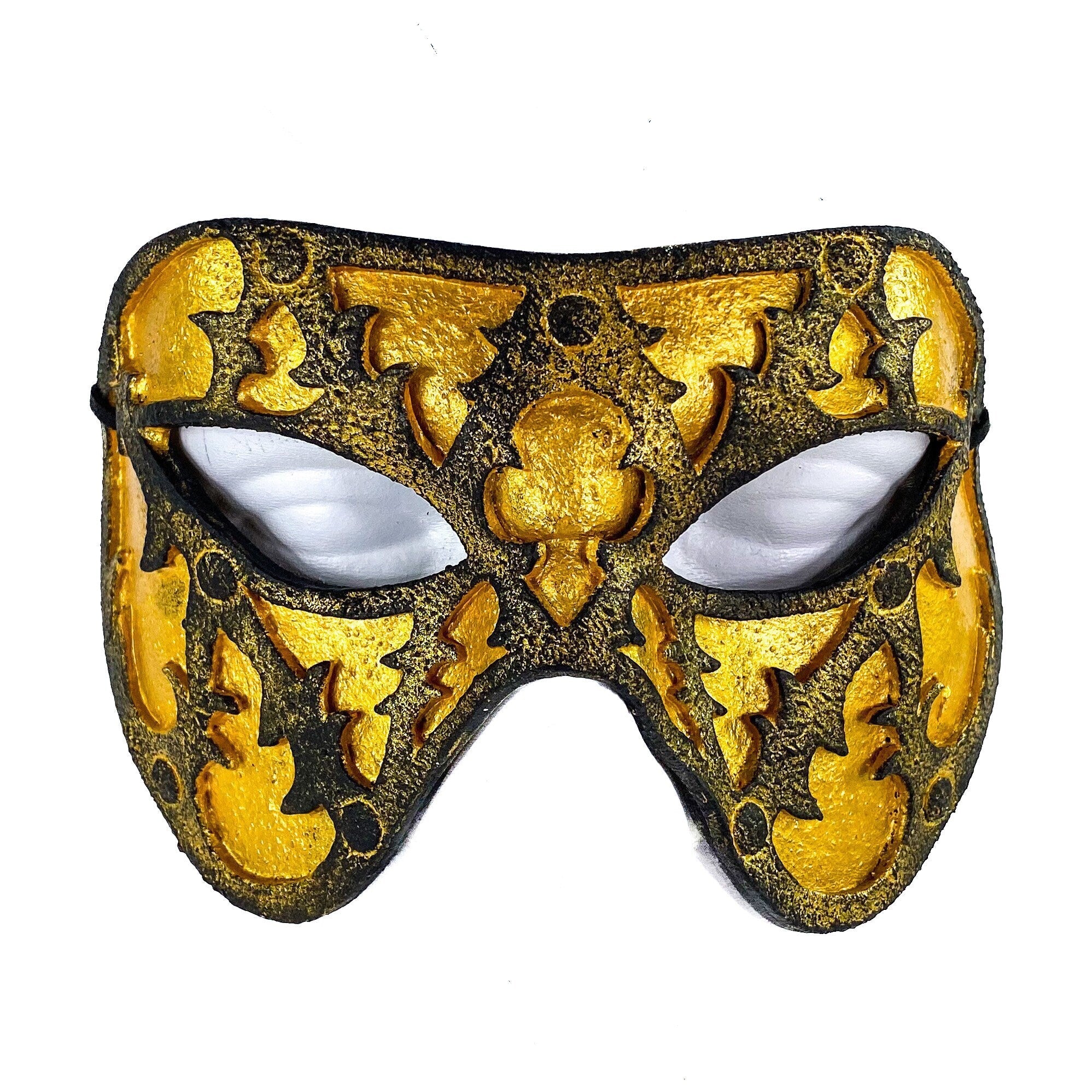 Dual Layer Handmade Genuine Leather Mask in Gold and Black