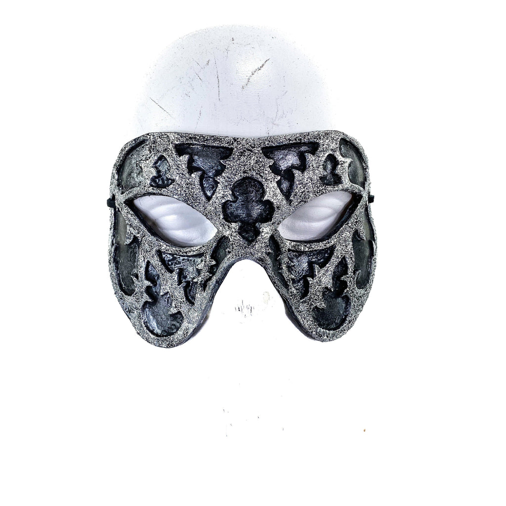 Dual Layer Handmade Genuine Leather Mask in Silver and Black