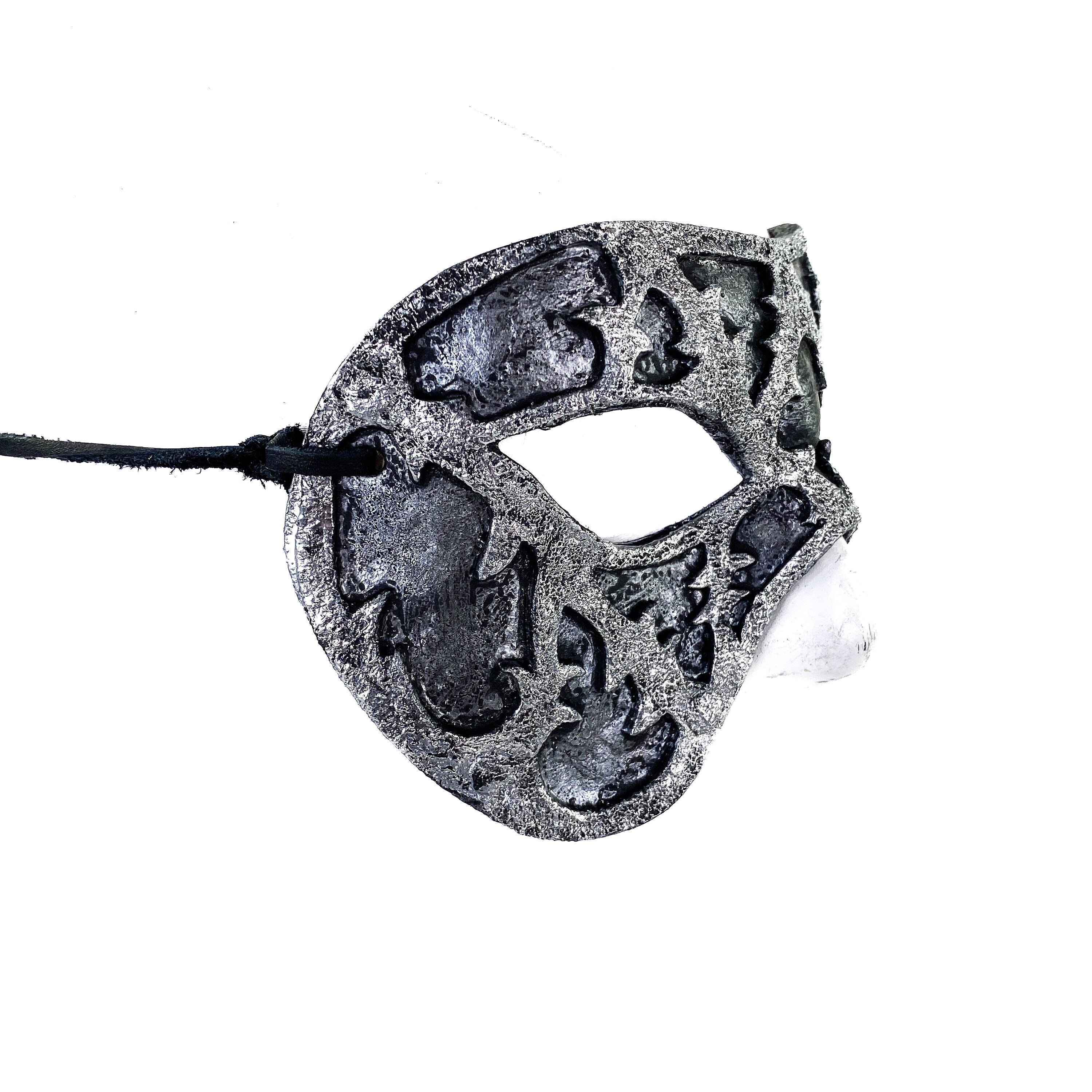 Dual Layer Handmade Genuine Leather Mask in Silver and Black