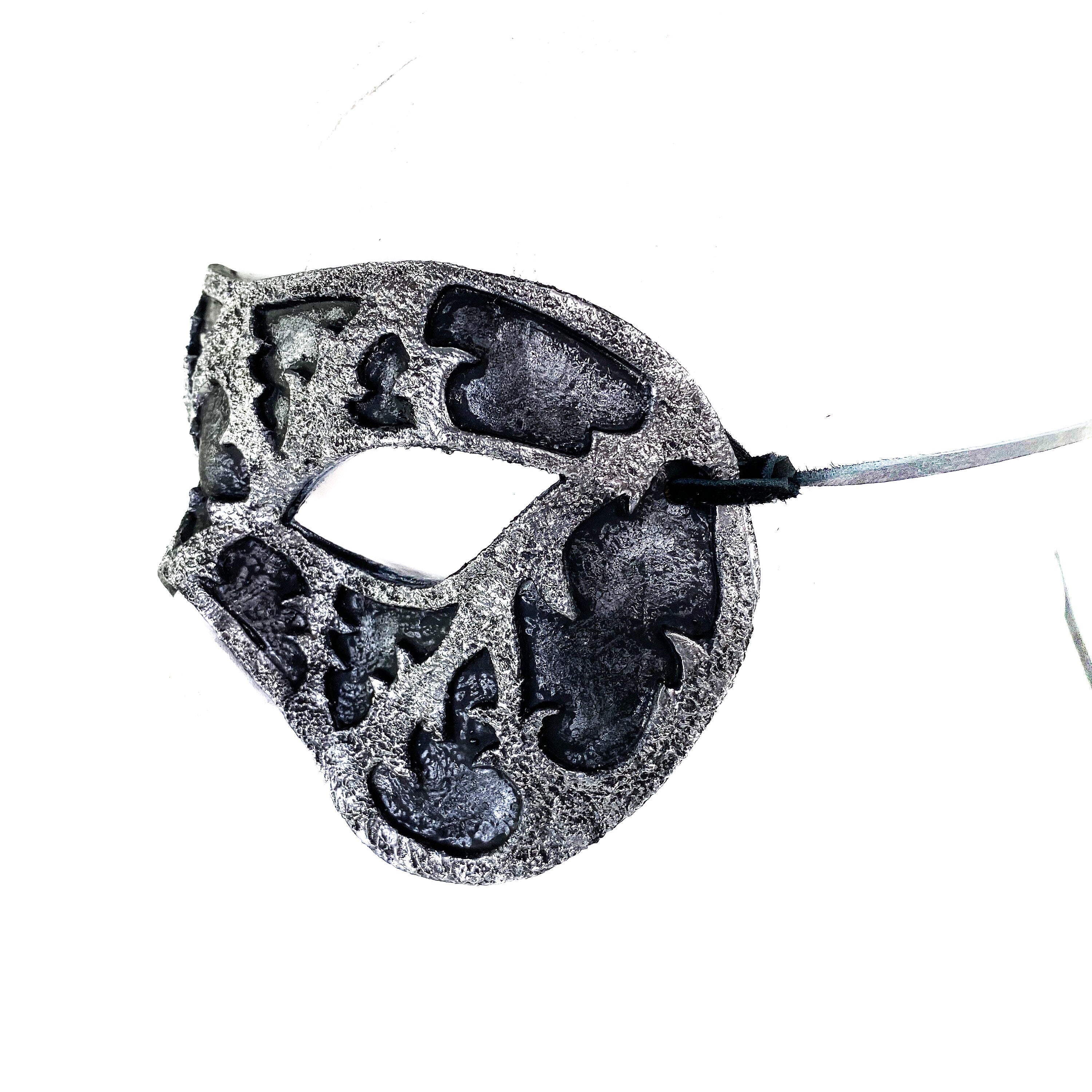 Dual Layer Handmade Genuine Leather Mask in Silver and Black