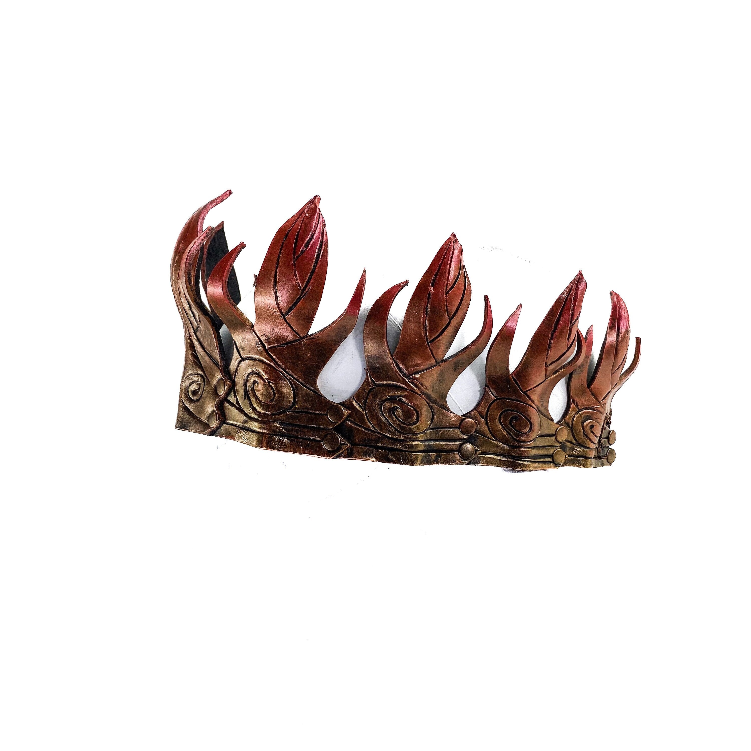 Masquerade Crown of Handmade Genuine Leather in  Gold and red gradient