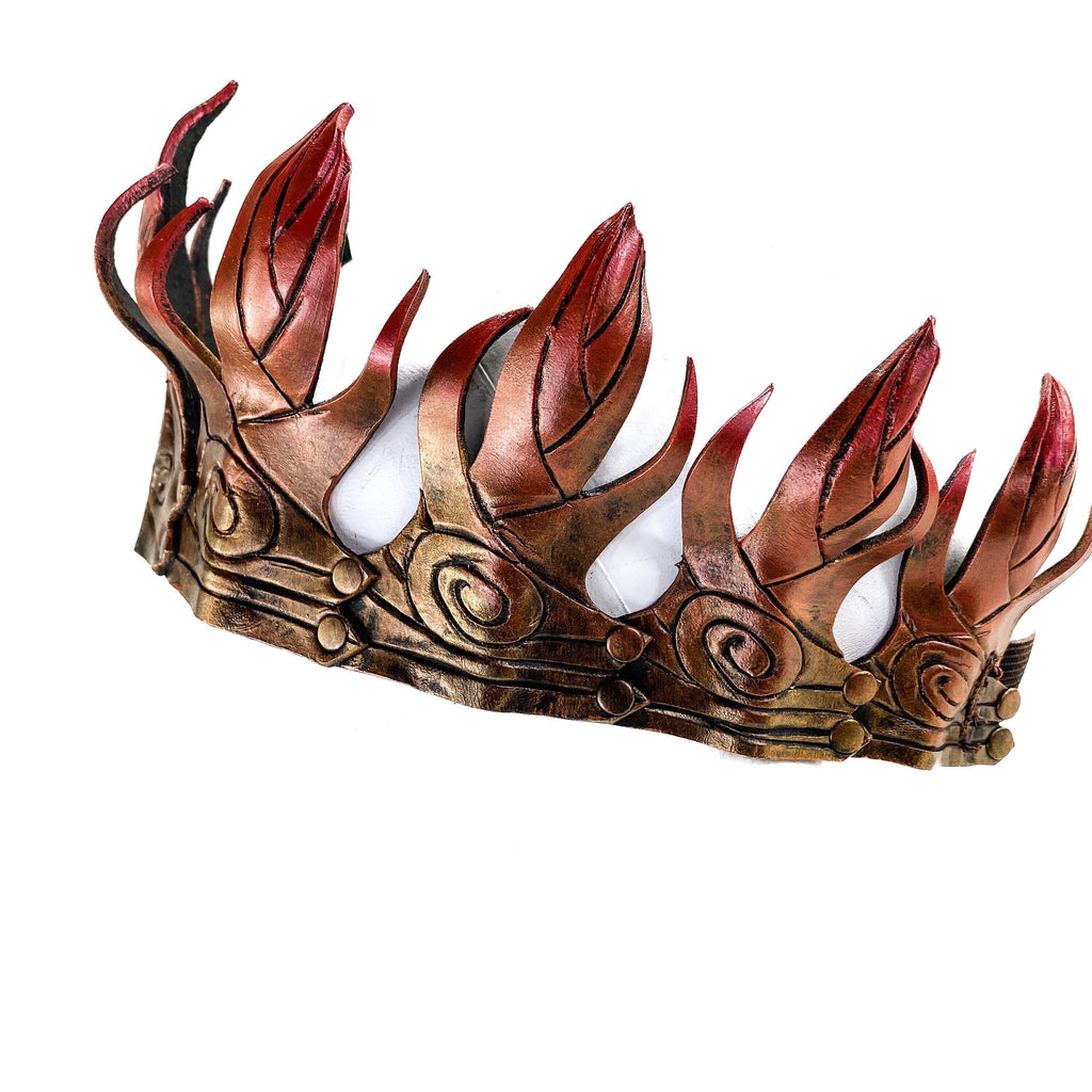 Masquerade Crown of Handmade Genuine Leather in  Gold and red gradient