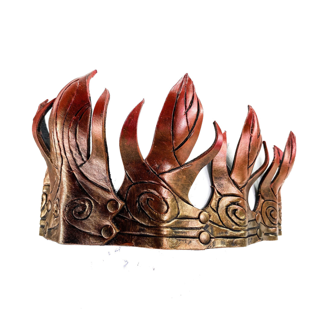 Masquerade Crown of Handmade Genuine Leather in  Gold and red gradient