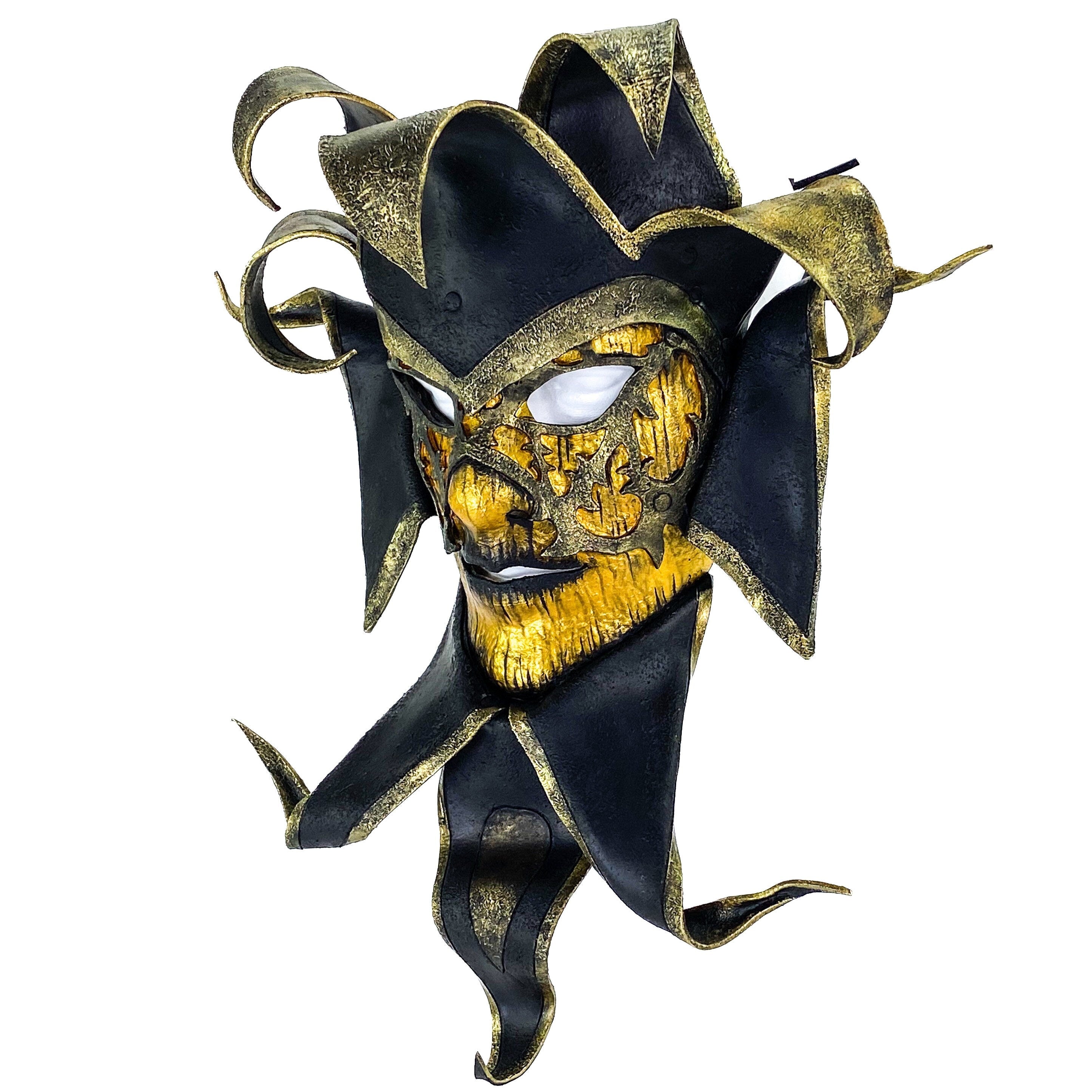 Venetian inspired Jester Mask in Gold and Black - Wearable or Wall Art