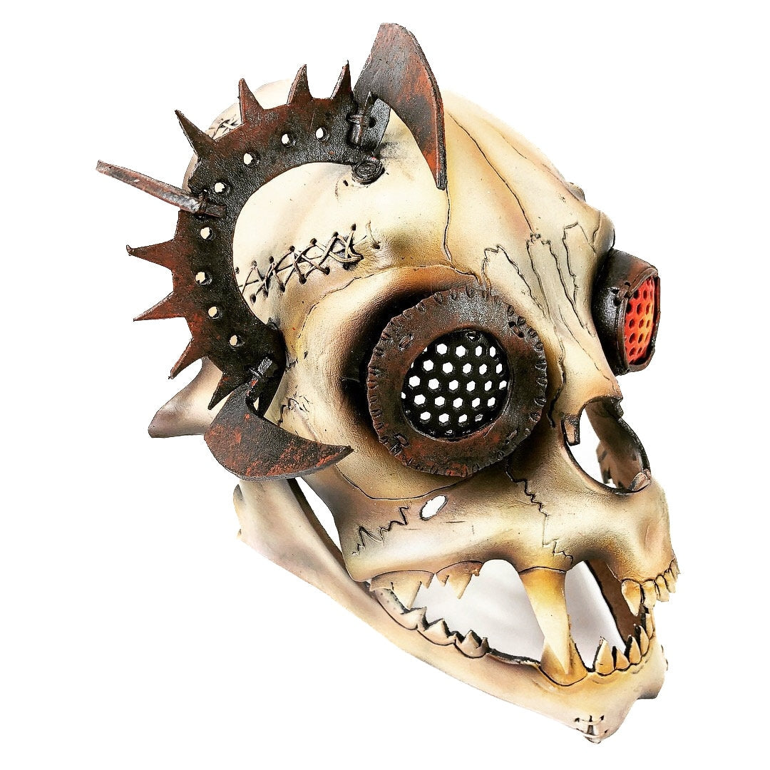 Handcrafted Genuine Leather Dimensional Cat Skull Robot Mask