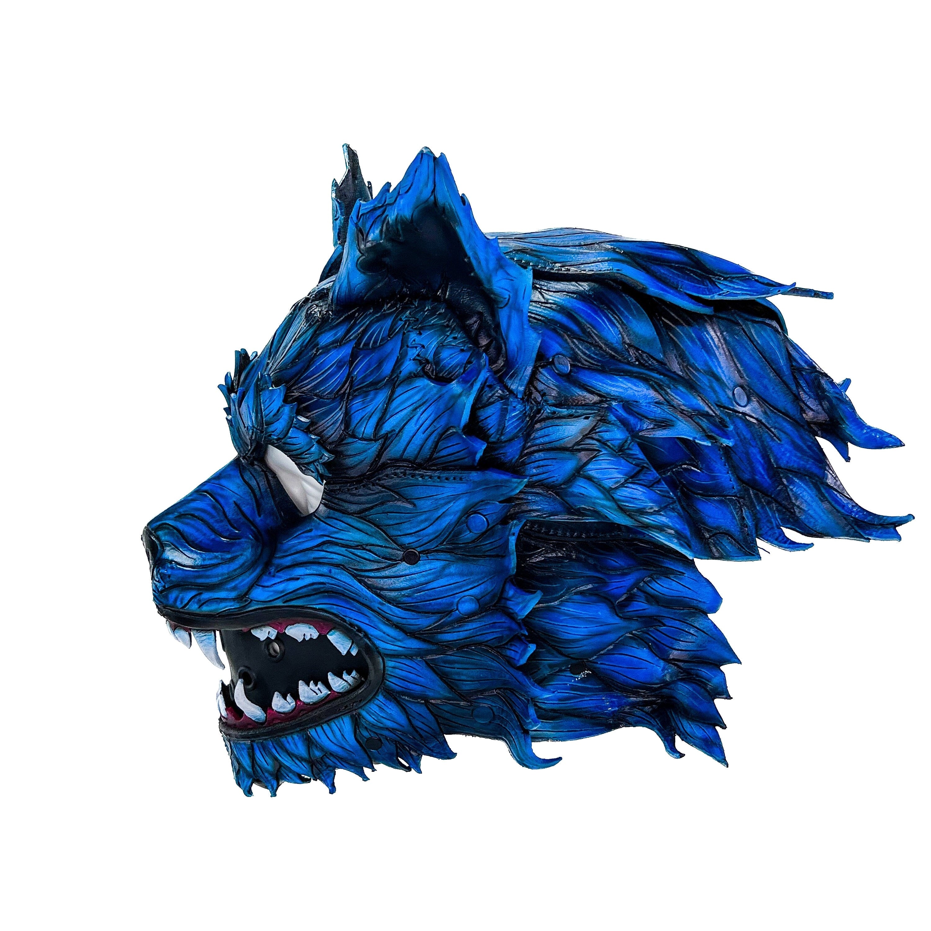 In Stock - The Blue Lycan - Handmade Genuine Leather Helmet Mask