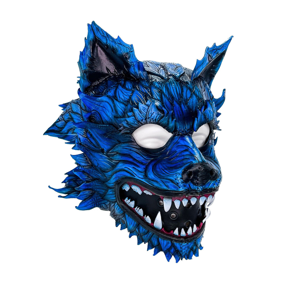 In Stock - The Blue Lycan - Handmade Genuine Leather Helmet Mask