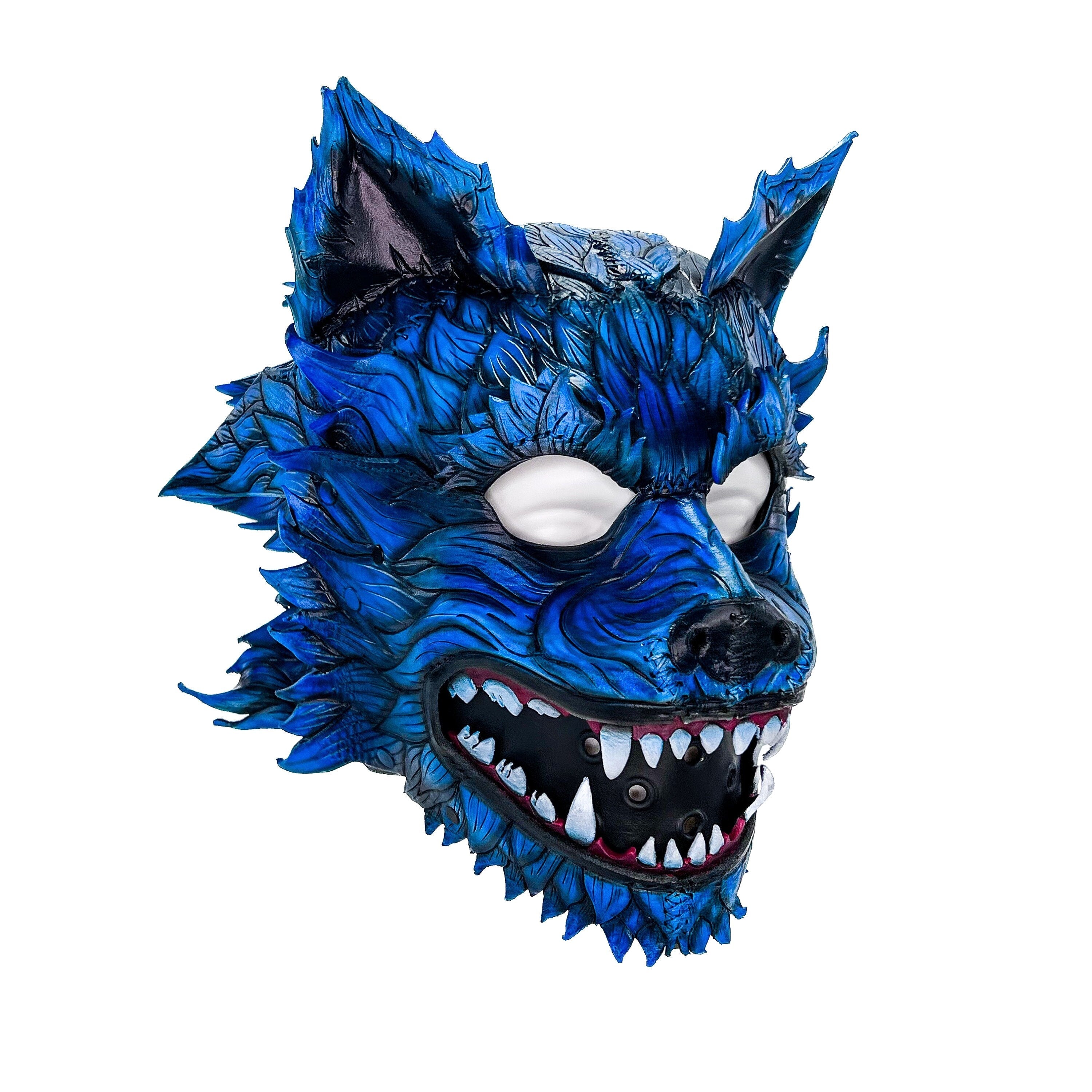 In Stock - The Blue Lycan - Handmade Genuine Leather Helmet Mask