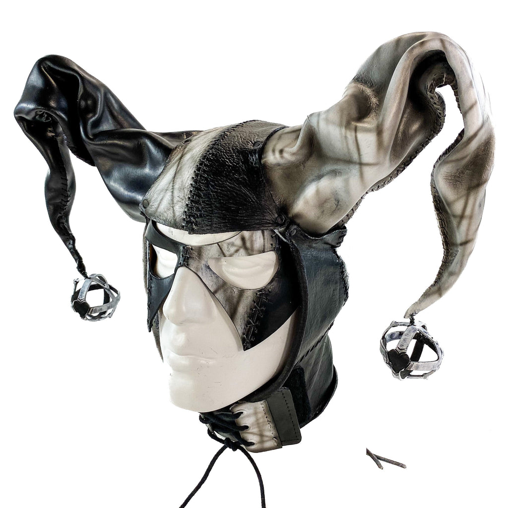 In Stock - Handcrafted Genuine Leather Jester Mask in Black and White