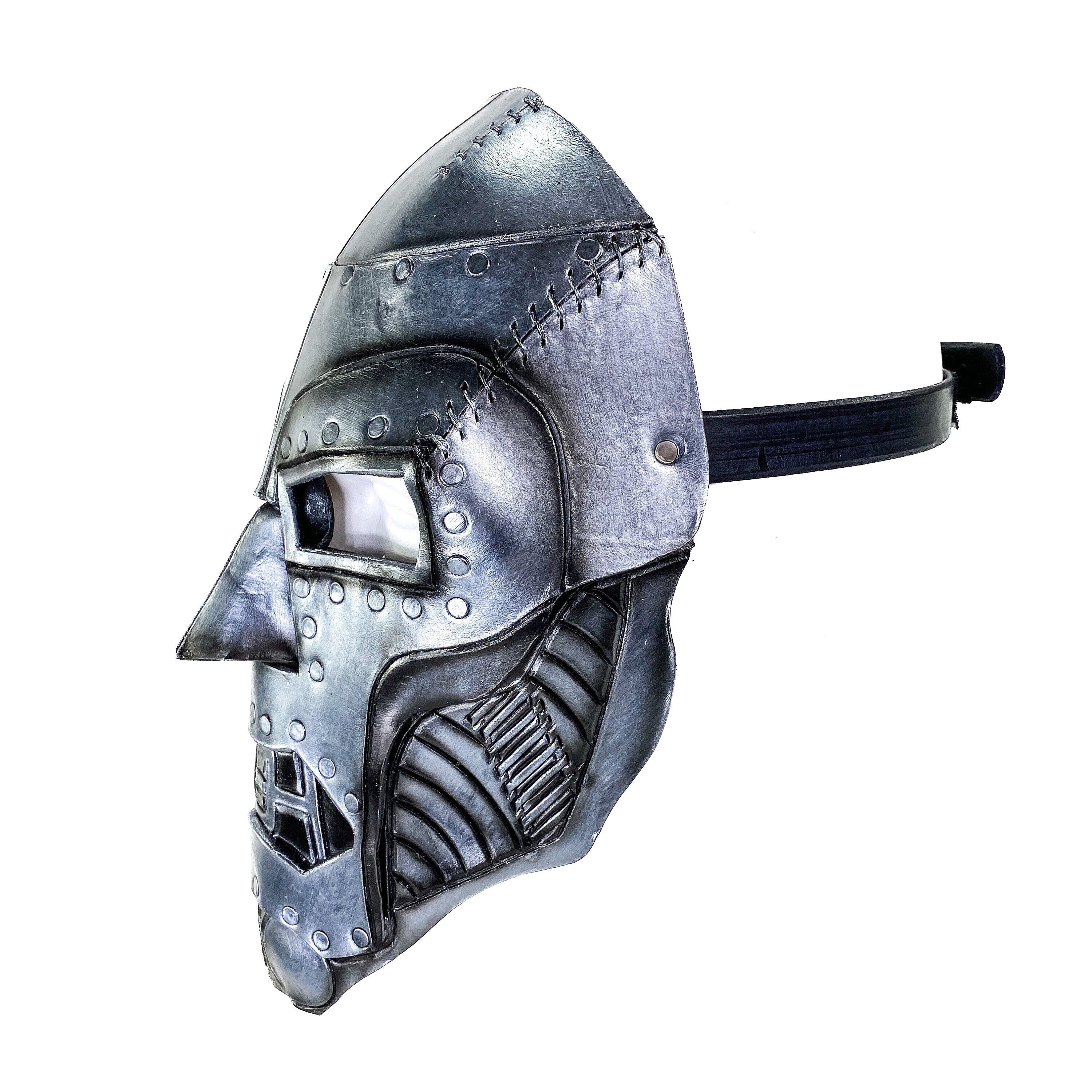 Genuine Leather Mask - Weathered Steel Paint - Handmade Full Face Cover for Masquerades Halloween or Cosplay Costume