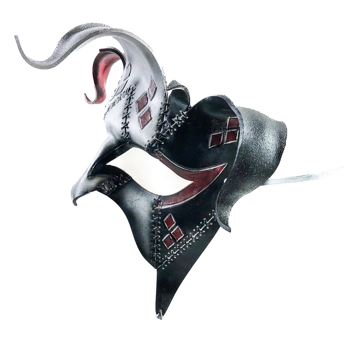 The Joker's Card-Joker Jester Handmade Genuine Leather Mask in Red