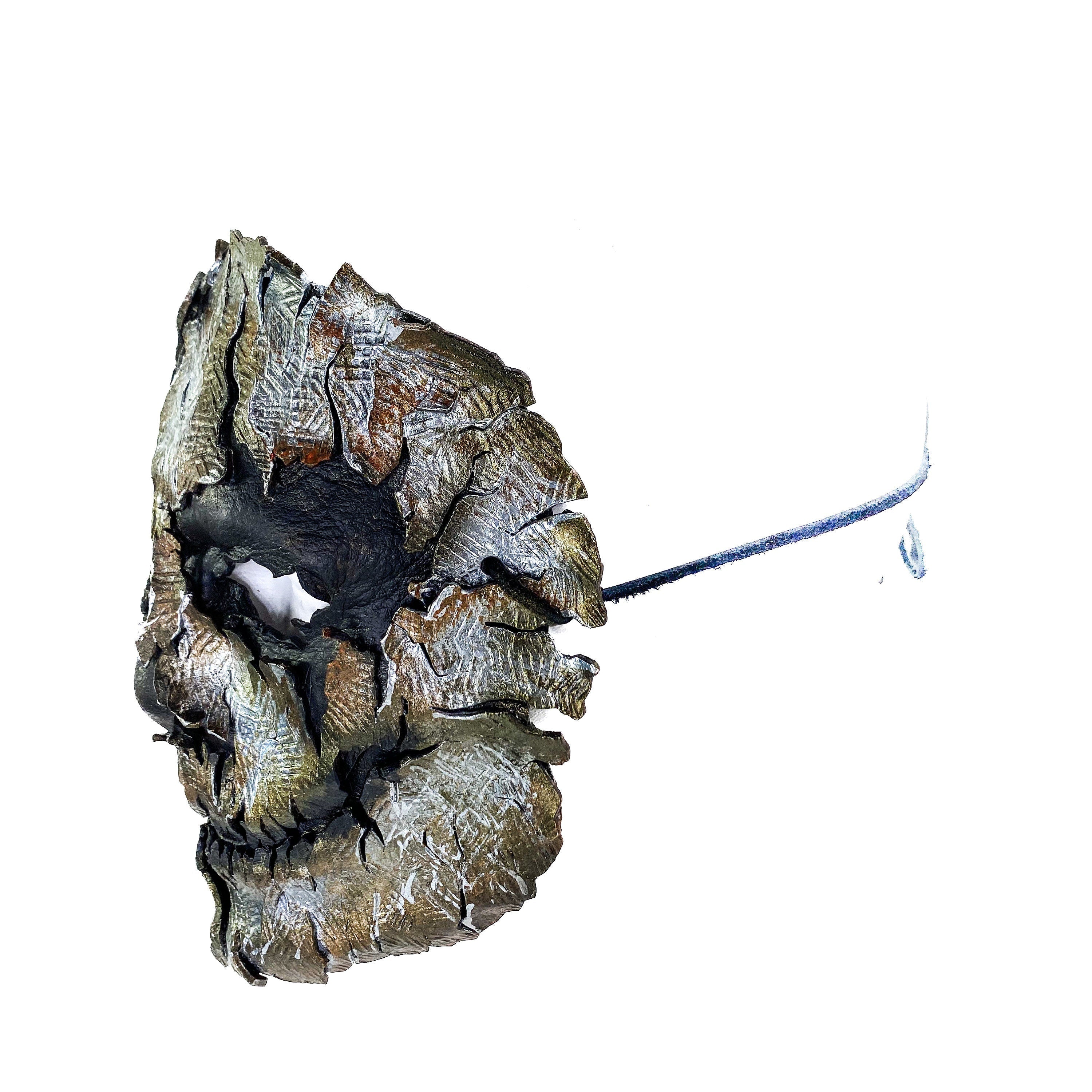 Genuine Leather Mask - Shattered Metal Paint - Handmade Full Face Cover for Halloween, Performance or Cosplay Costume