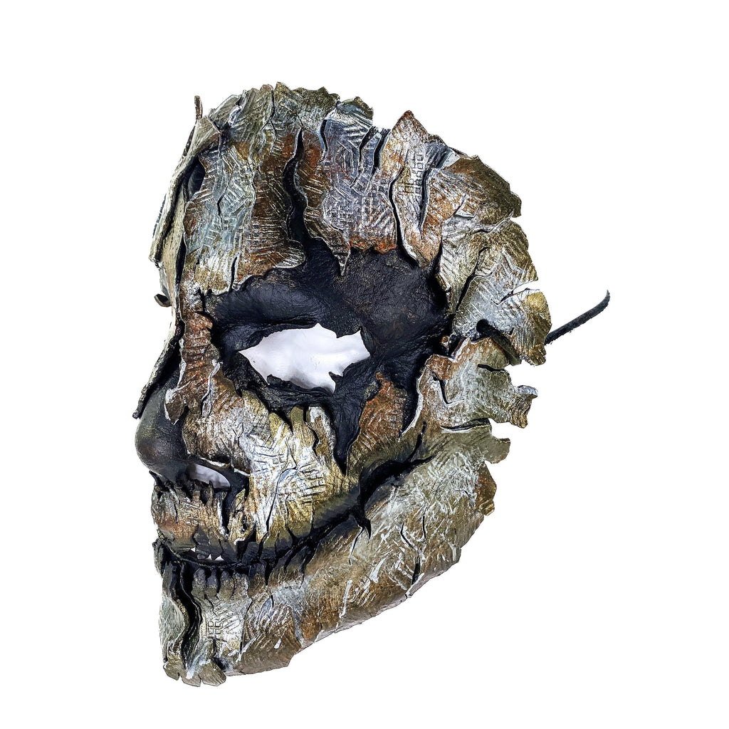 Genuine Leather Mask - Shattered Metal Paint - Handmade Full Face Cover for Halloween, Performance or Cosplay Costume