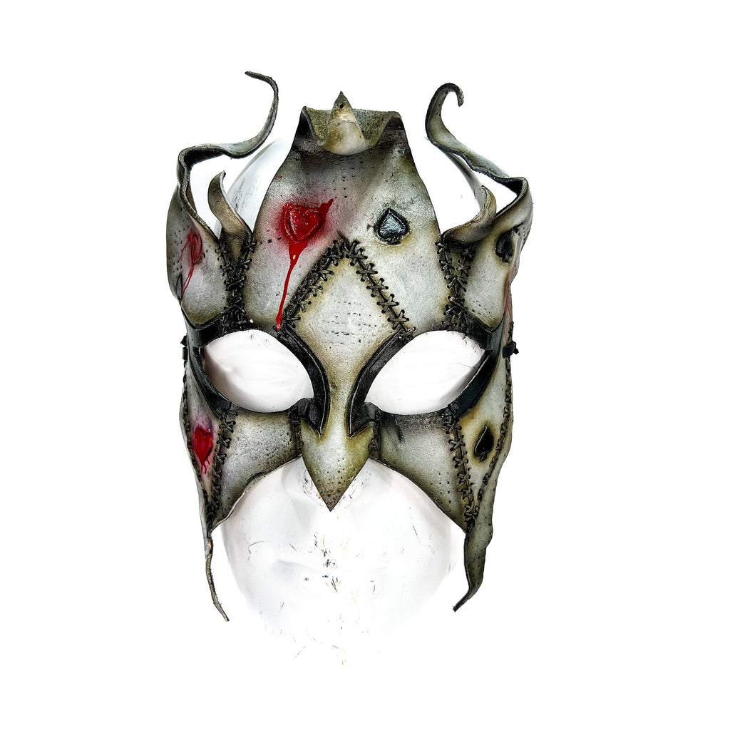 Grungy Joker Jester Handmade Genuine Leather Mask in Red