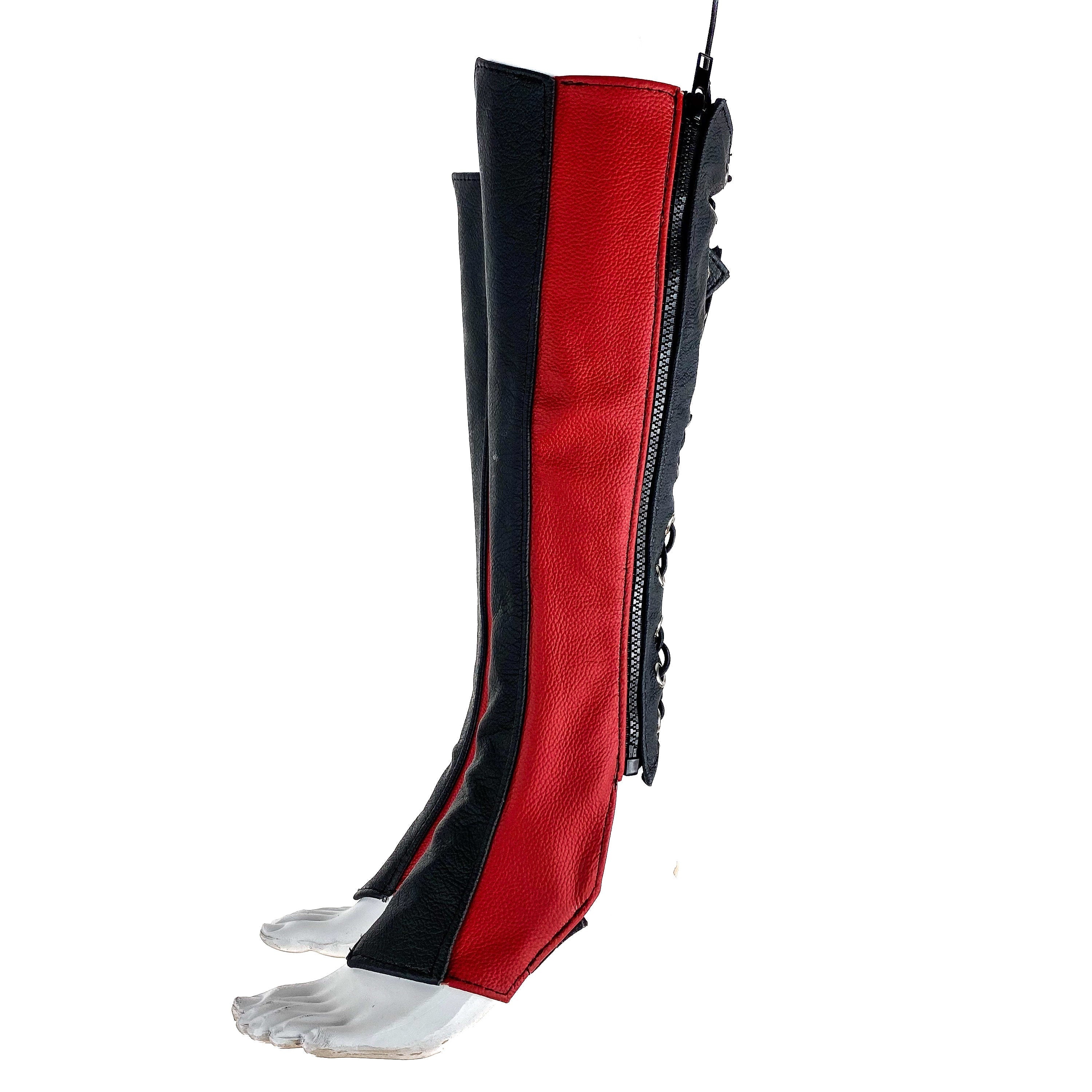 Genuine All Leather Kick Guards - Trapeze Boots - Zipper and Lace Closure - Aerial Boots/Gaiters - for Acrobatics, Costume, Wrestling