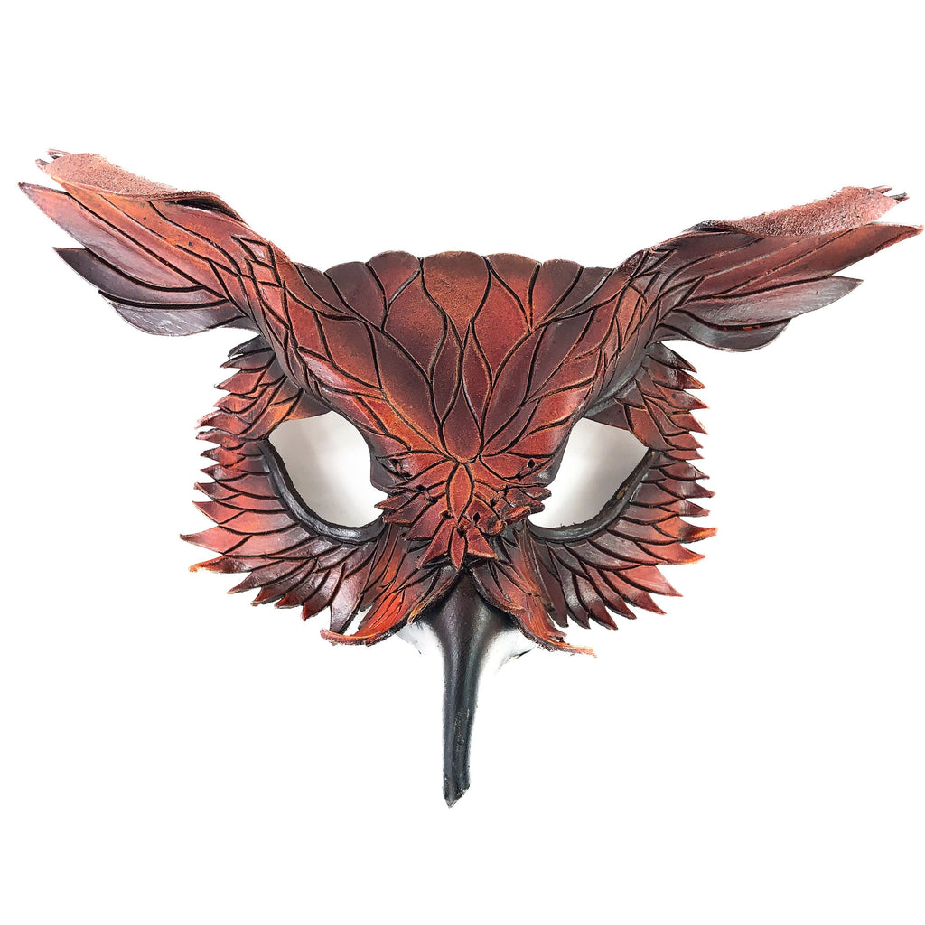 Layered Horned Owl Handmade Genuine Leather Mask