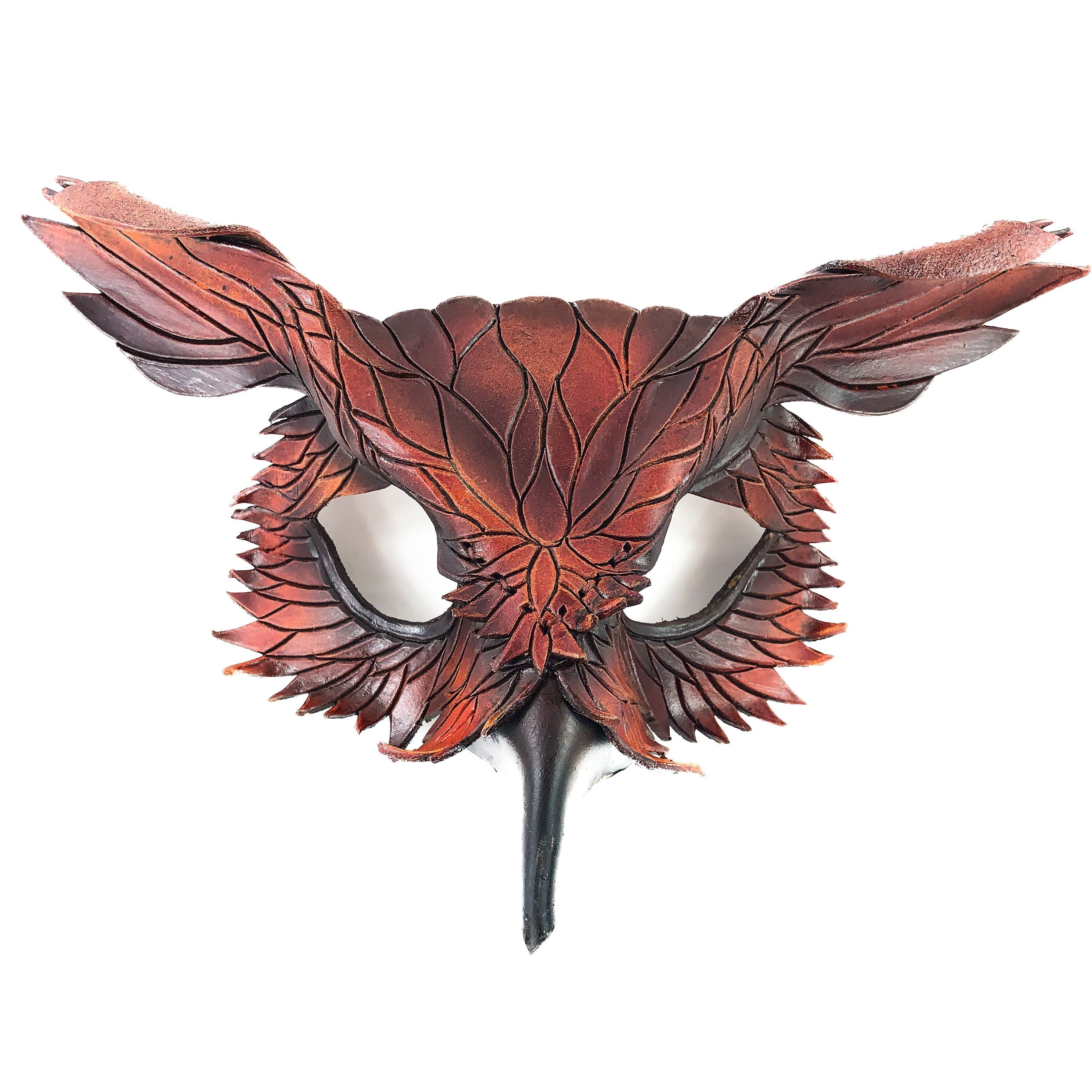 Layered Horned Owl Handmade Genuine Leather Mask
