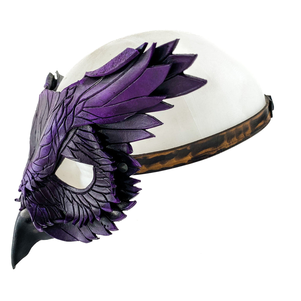 Layered Horned Owl Handmade Genuine Leather Mask in Purple