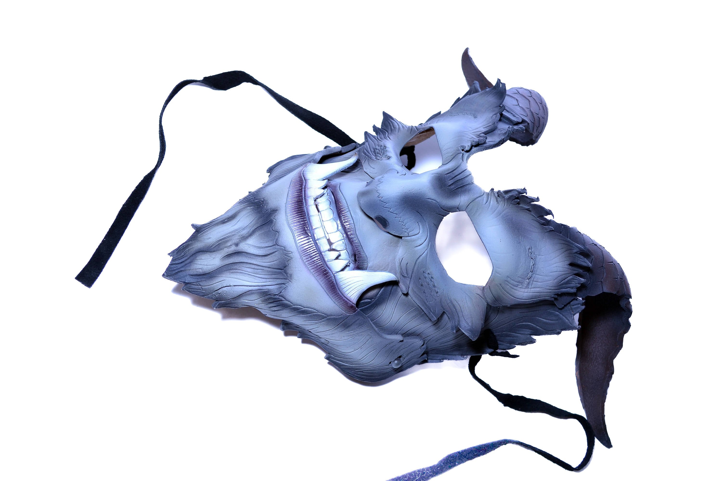 The Beast - Articulating Jaw Handmade Genuine Leather Mask with Horns in Natural Colors