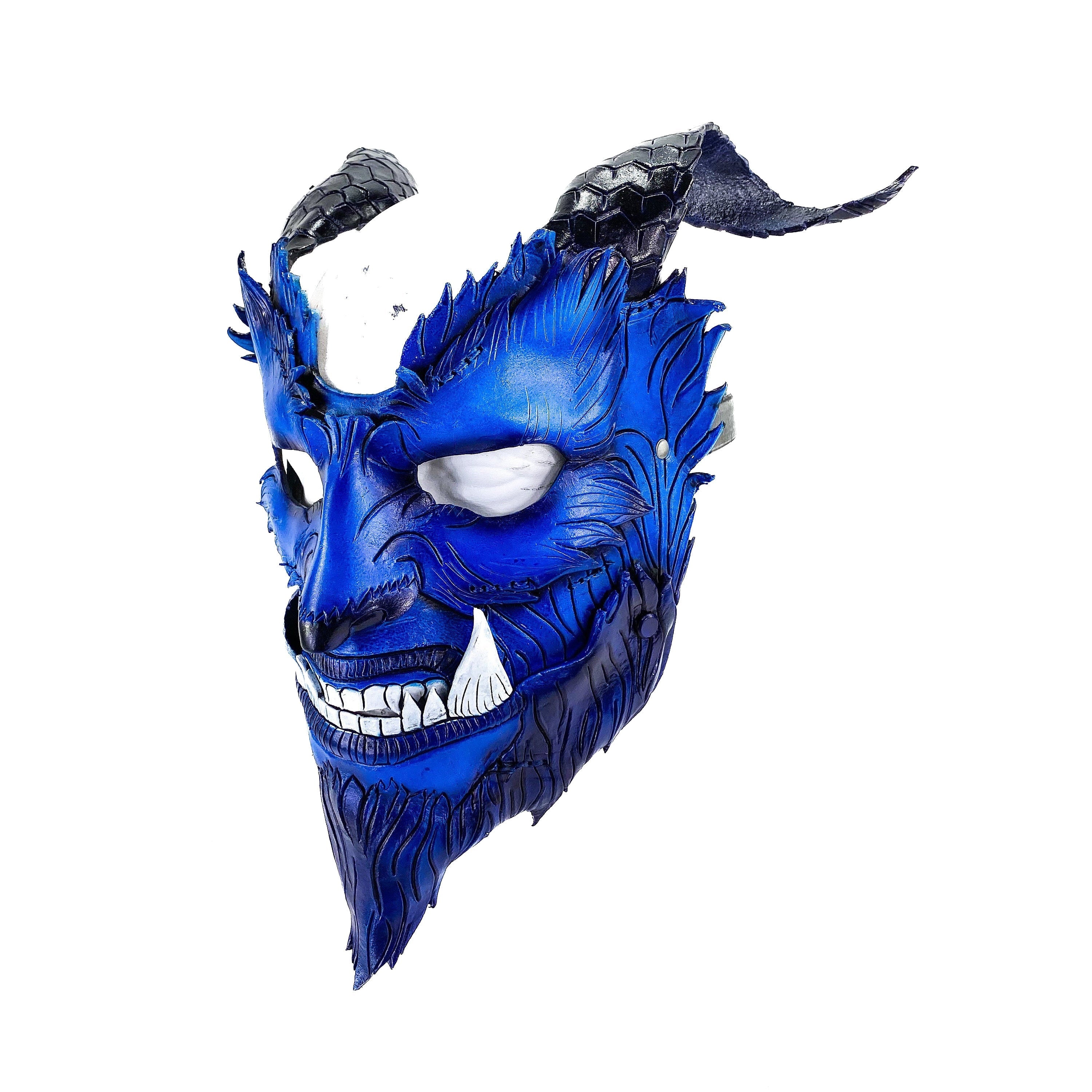 The Beast - Handmade Genuine Leather Mask with Horns in Natural Colors