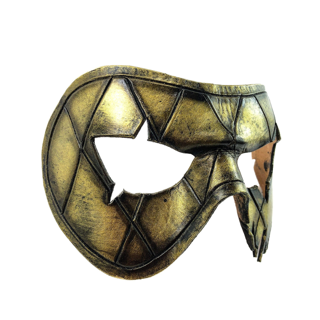 Harlequin Handmade Genuine Leather Mask in Gold
