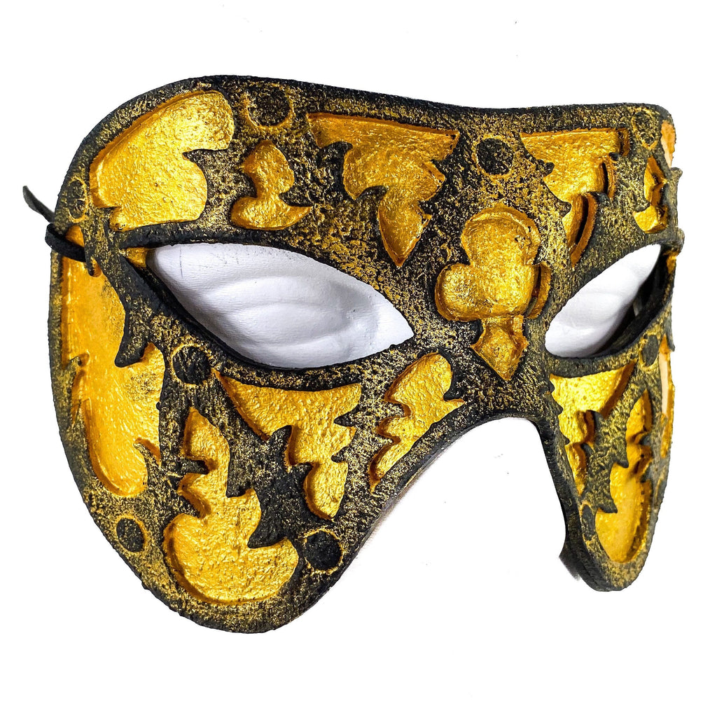 Dual Layer Handmade Genuine Leather Mask in Gold and Black
