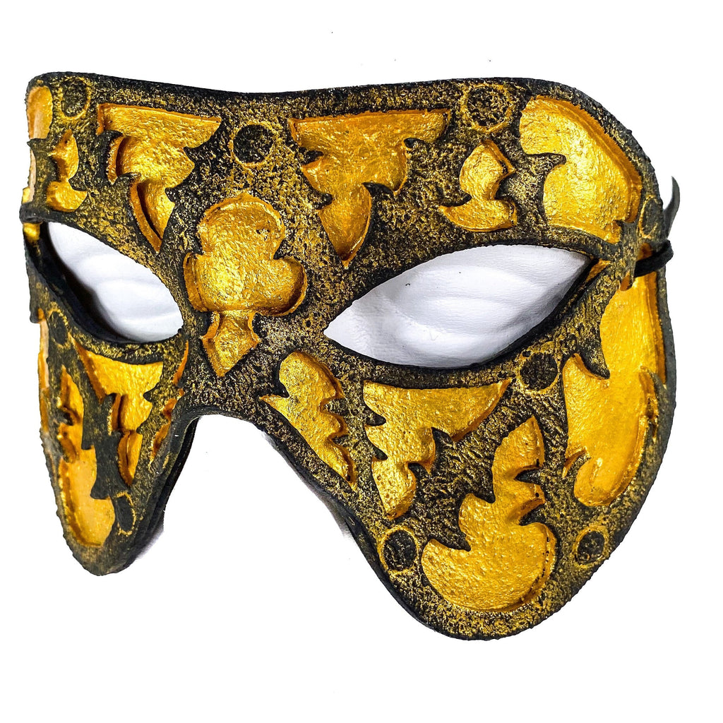 Dual Layer Handmade Genuine Leather Mask in Gold and Black